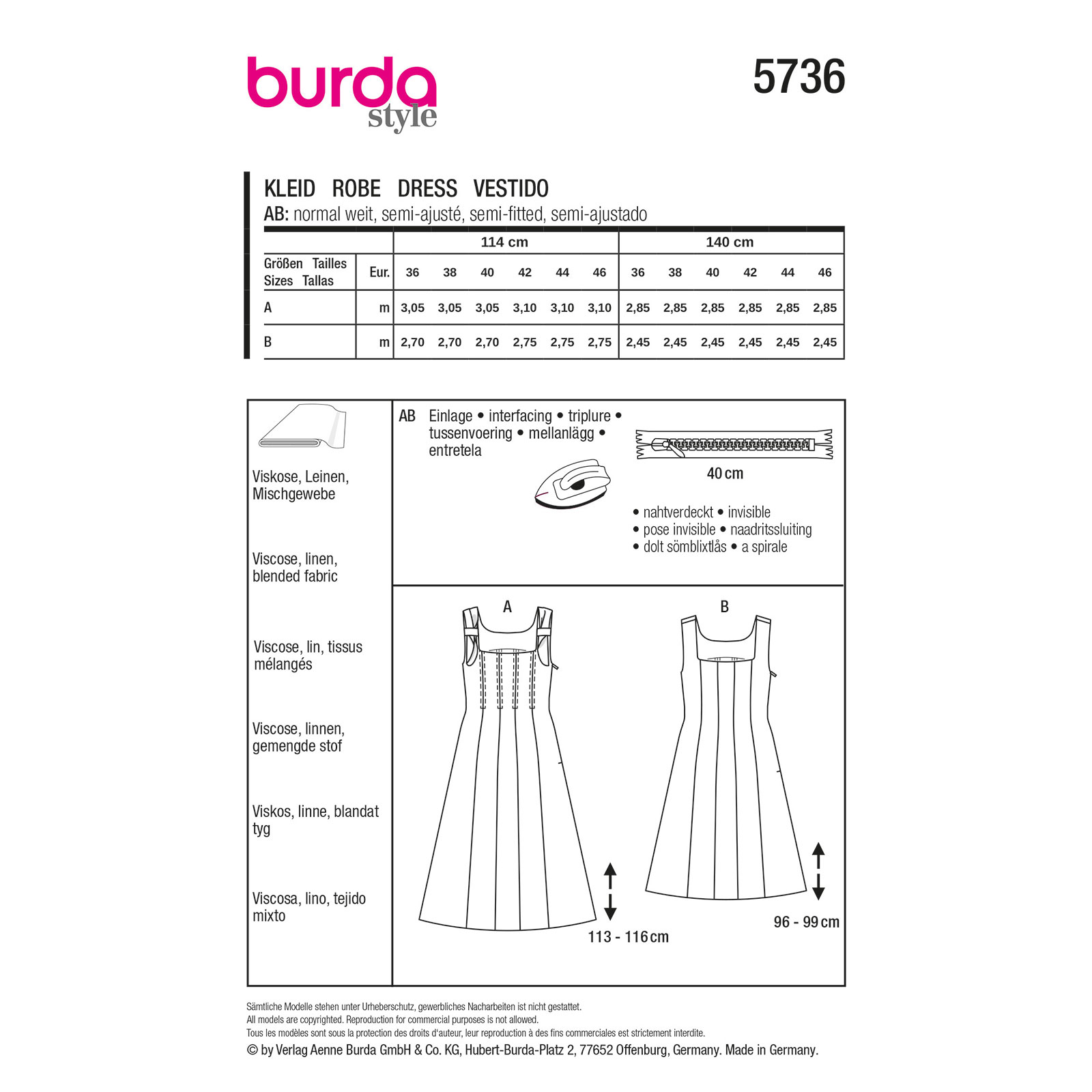 Burda naaipatroon 5736 rood - Jurk maat 36-46 - STUK
