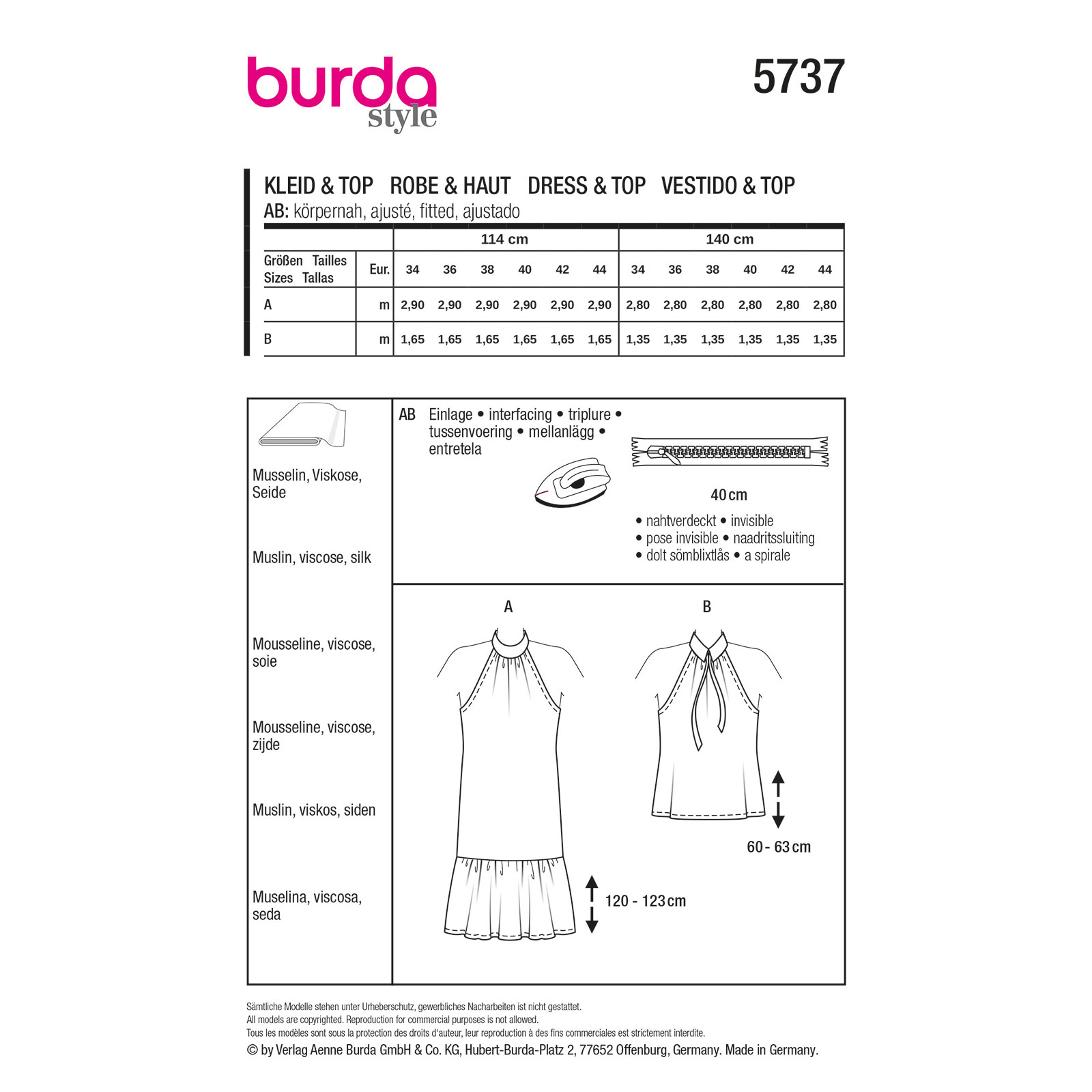 Burda naaipatroon 5737 rood - Jurk & T-shirt maat 34-44 - STUK