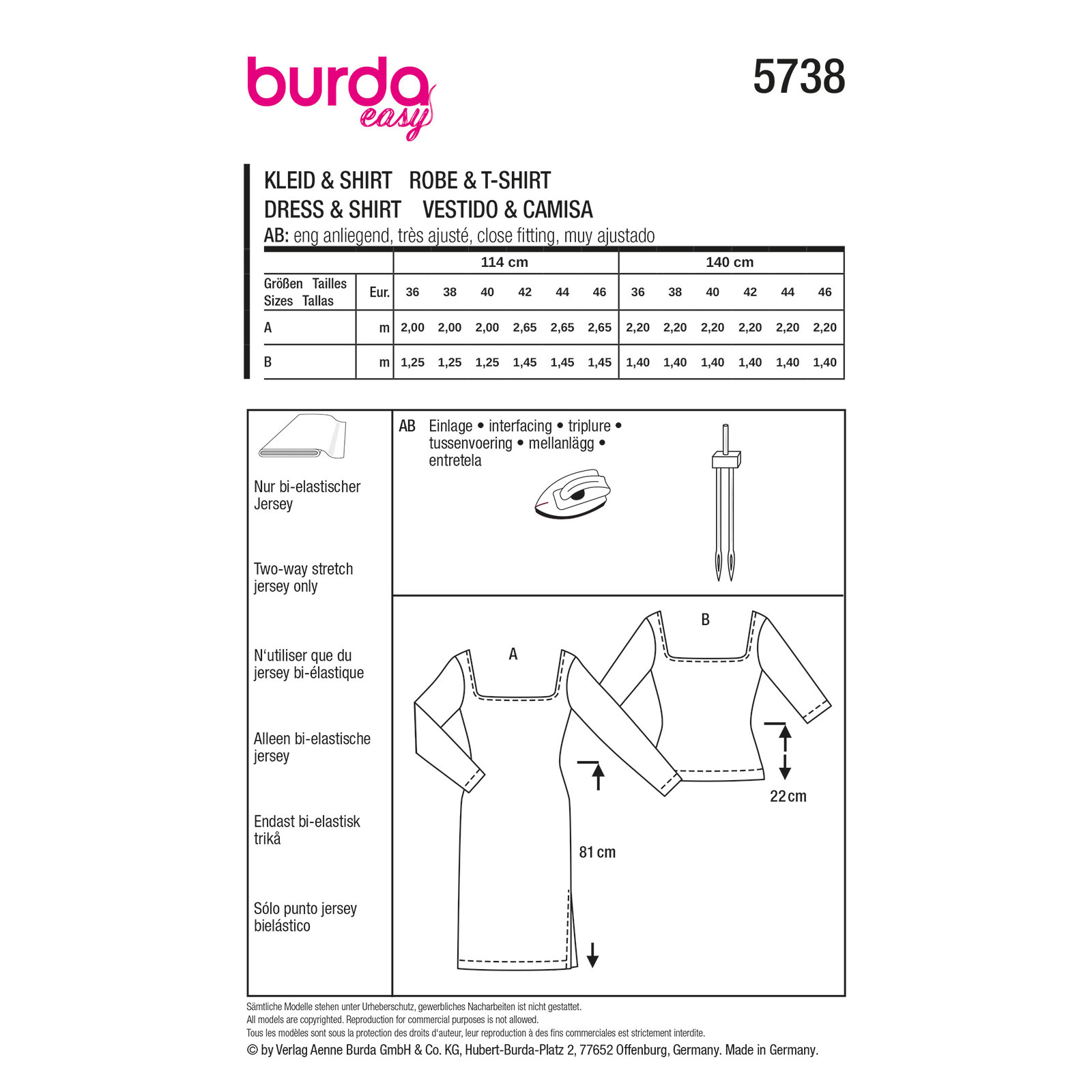 Burda naaipatroon 5738 rood - Jurk & T-shirt maat 36-46 - STUK