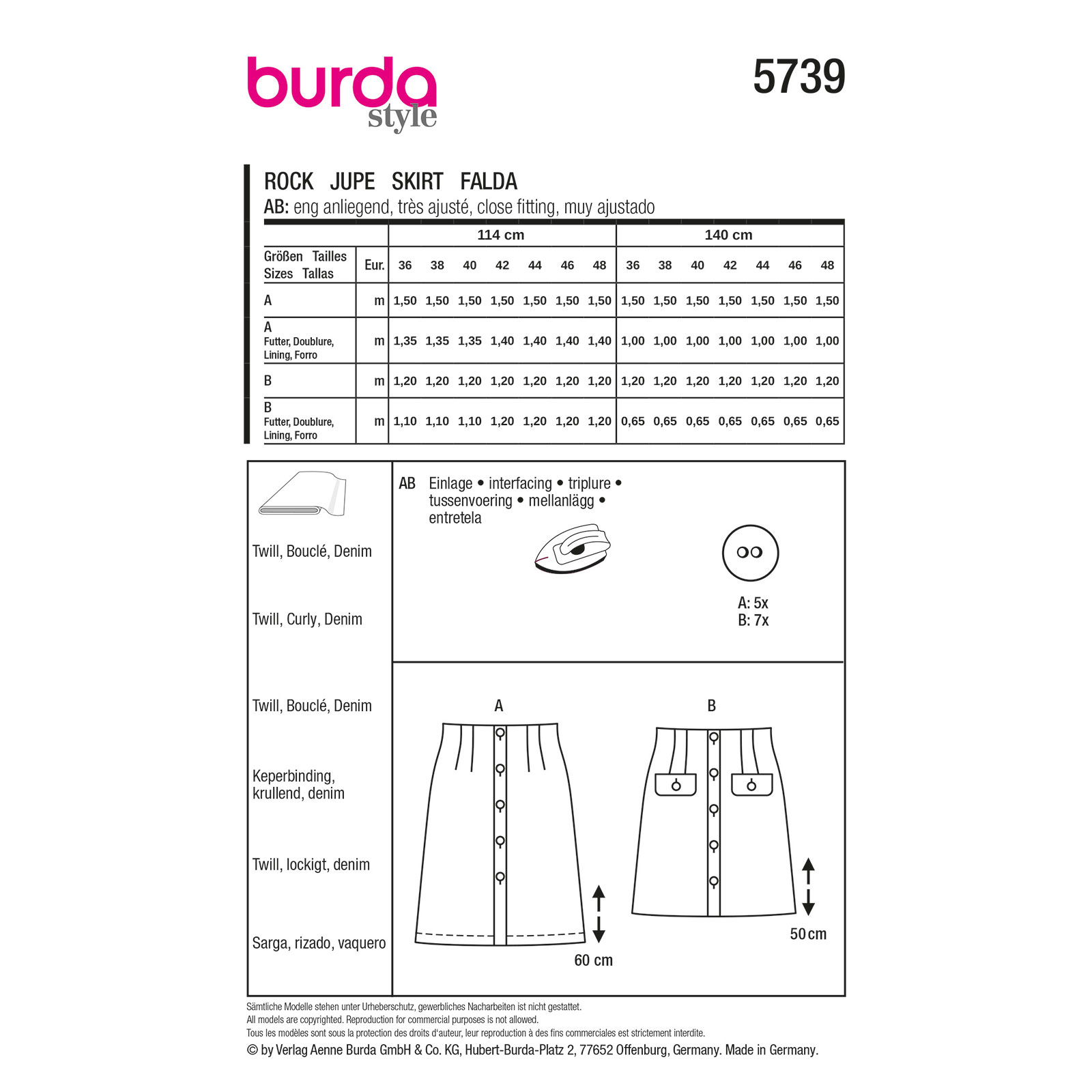 Burda naaipatroon 5739 rood - Rok maat 36-48 - STUK