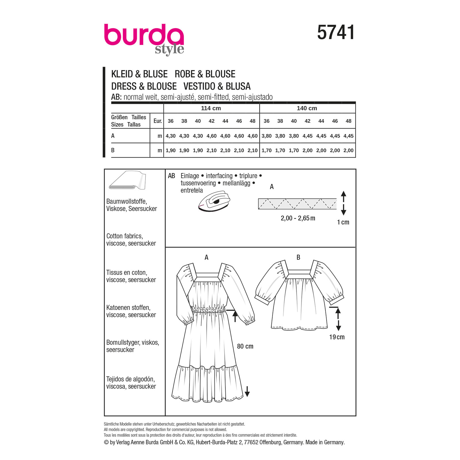 Burda naaipatroon 5741 groen - Blouse & Jurk maat 36-48 - STUK