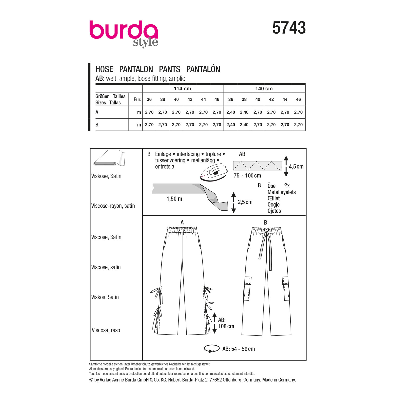 Burda naaipatroon 5743 groen - Broek maat 36-46 - STUK