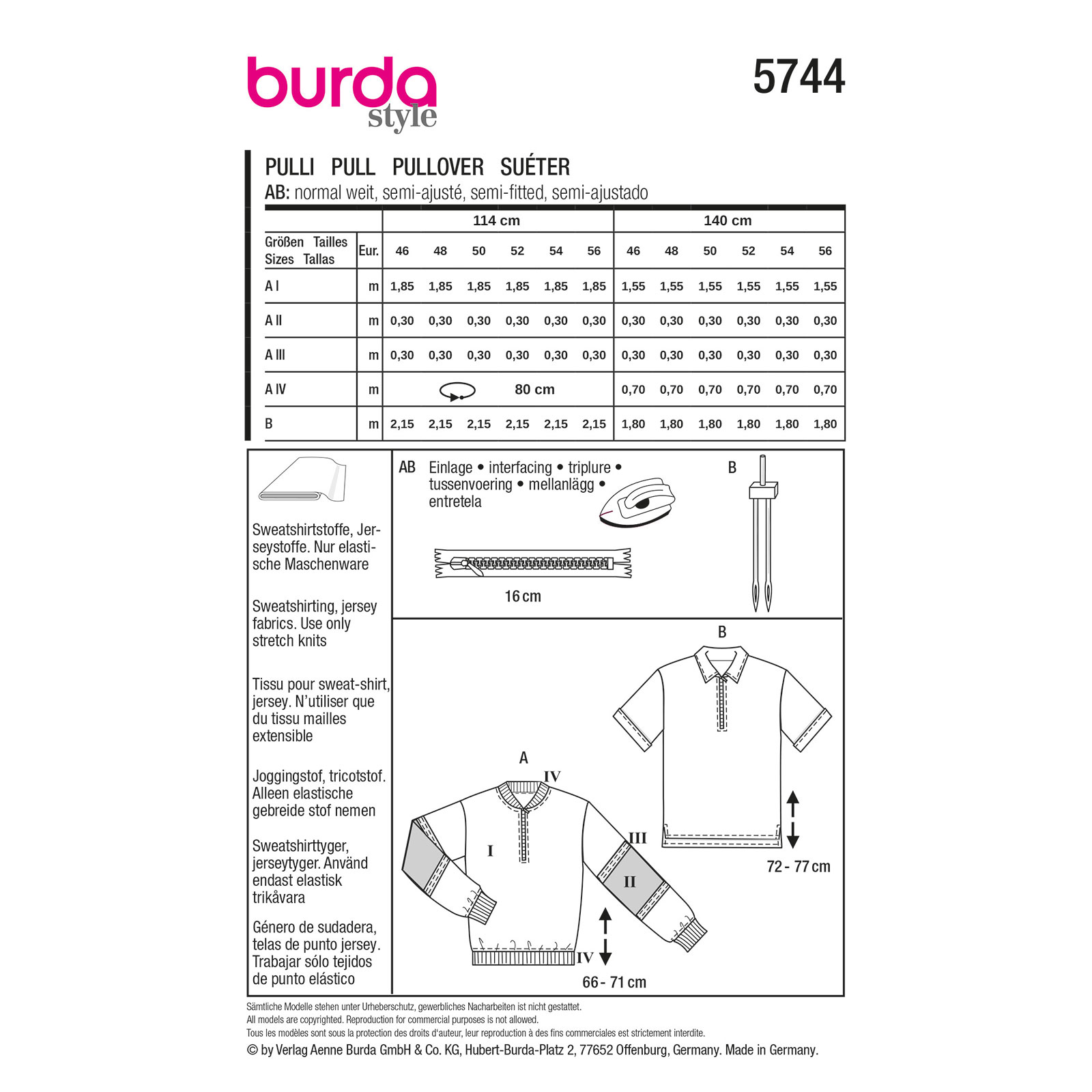 Burda naaipatroon 5744 groen - Sweatshirt & T-shirt maat 46-56 - STUK