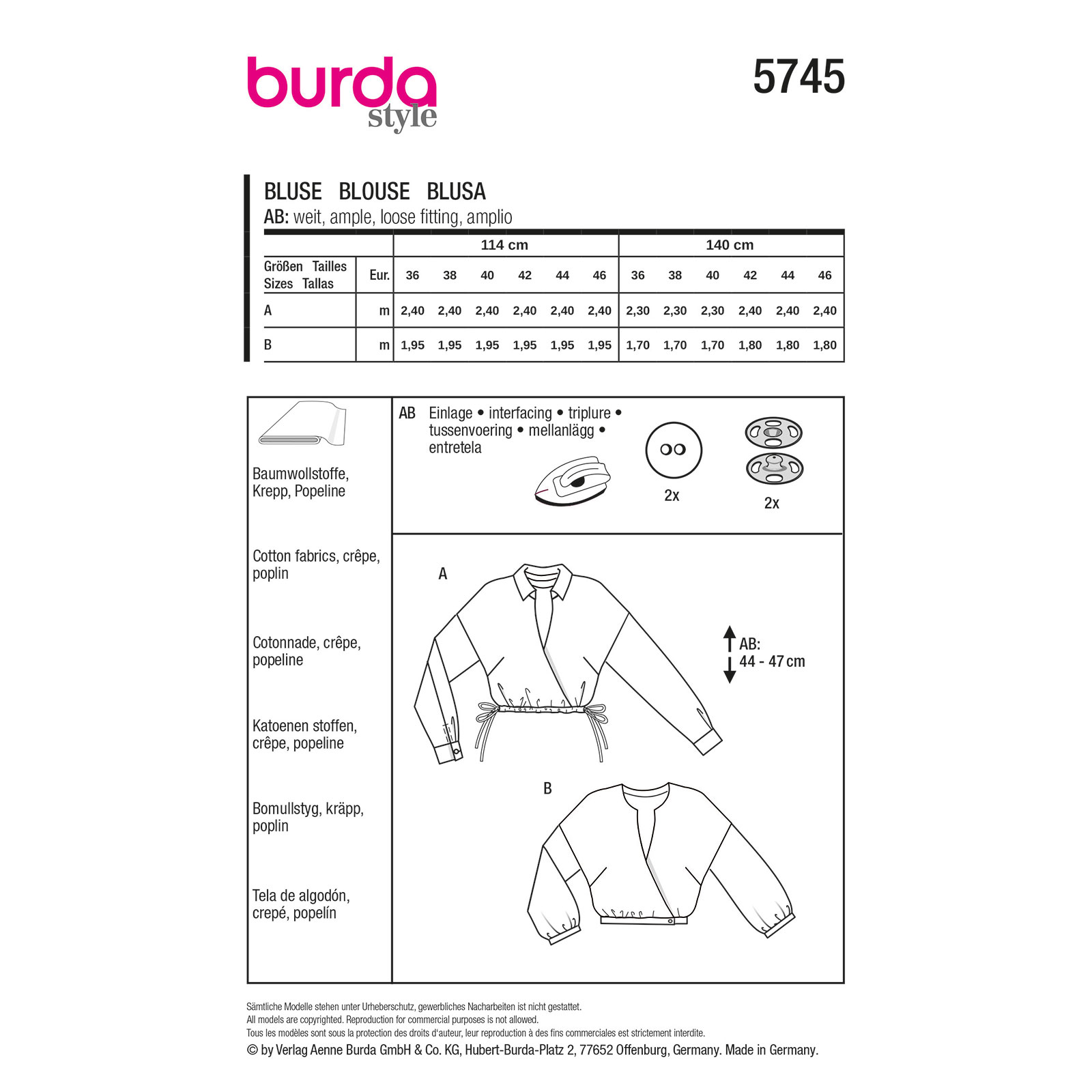 Burda naaipatroon 5745 groen - Blouse maat 36-46 - STUK