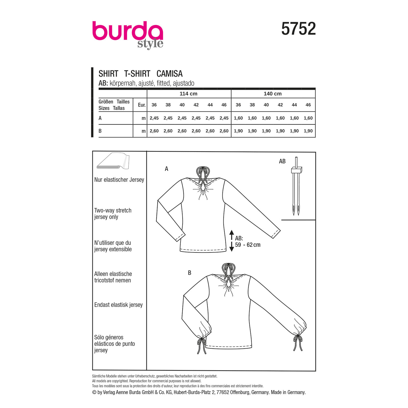Burda naaipatroon 5752 rood - T-shirt maat 36-46 - STUK