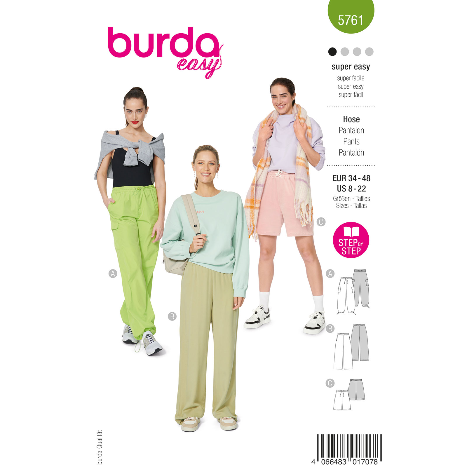 Burda naaipatroon 5761 groen - Cargobroeken/broeken maat 44-48 - STUK