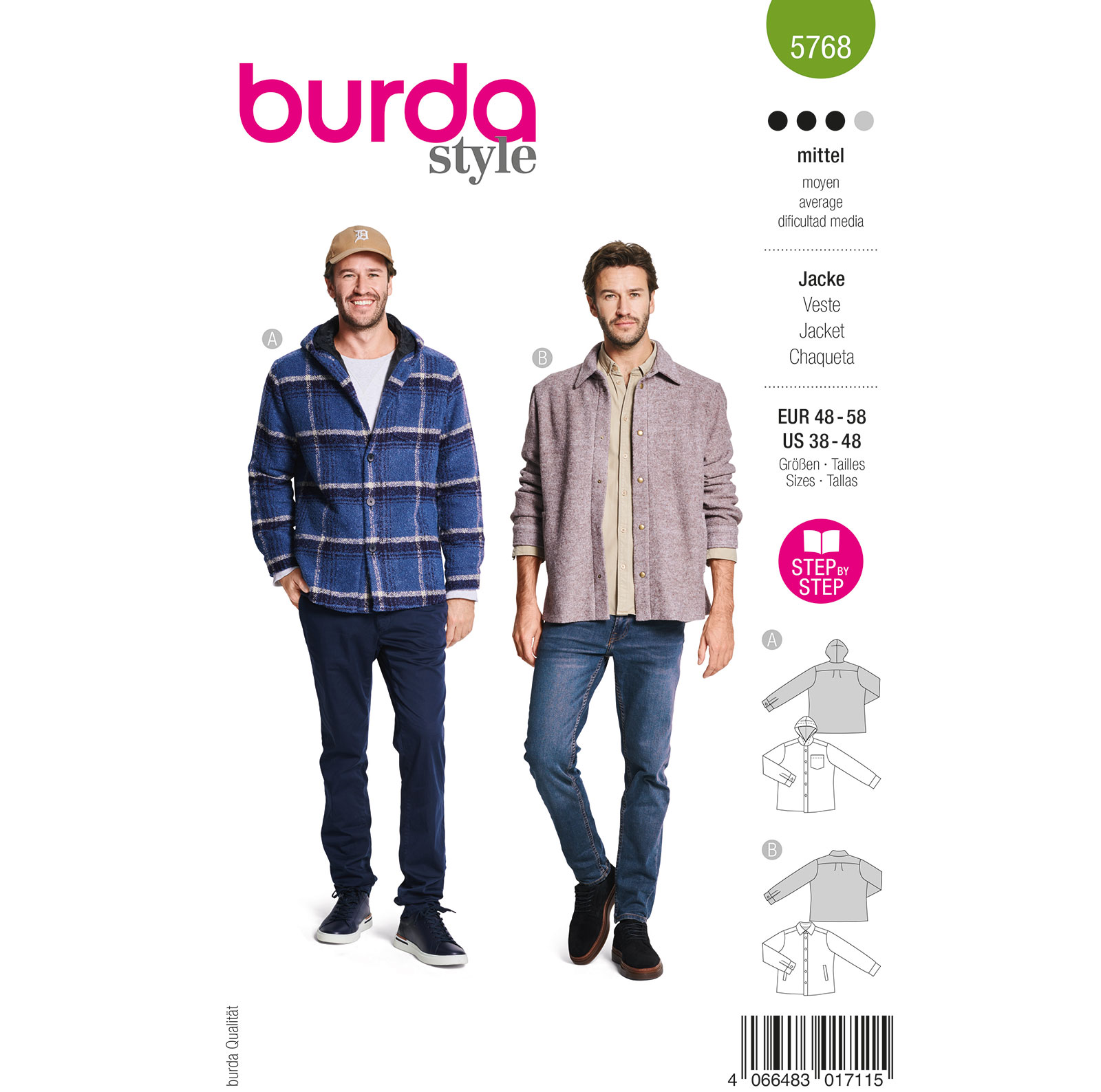 Burda naaipatroon 5768 groen - Jacket maat 48-58 - STUK