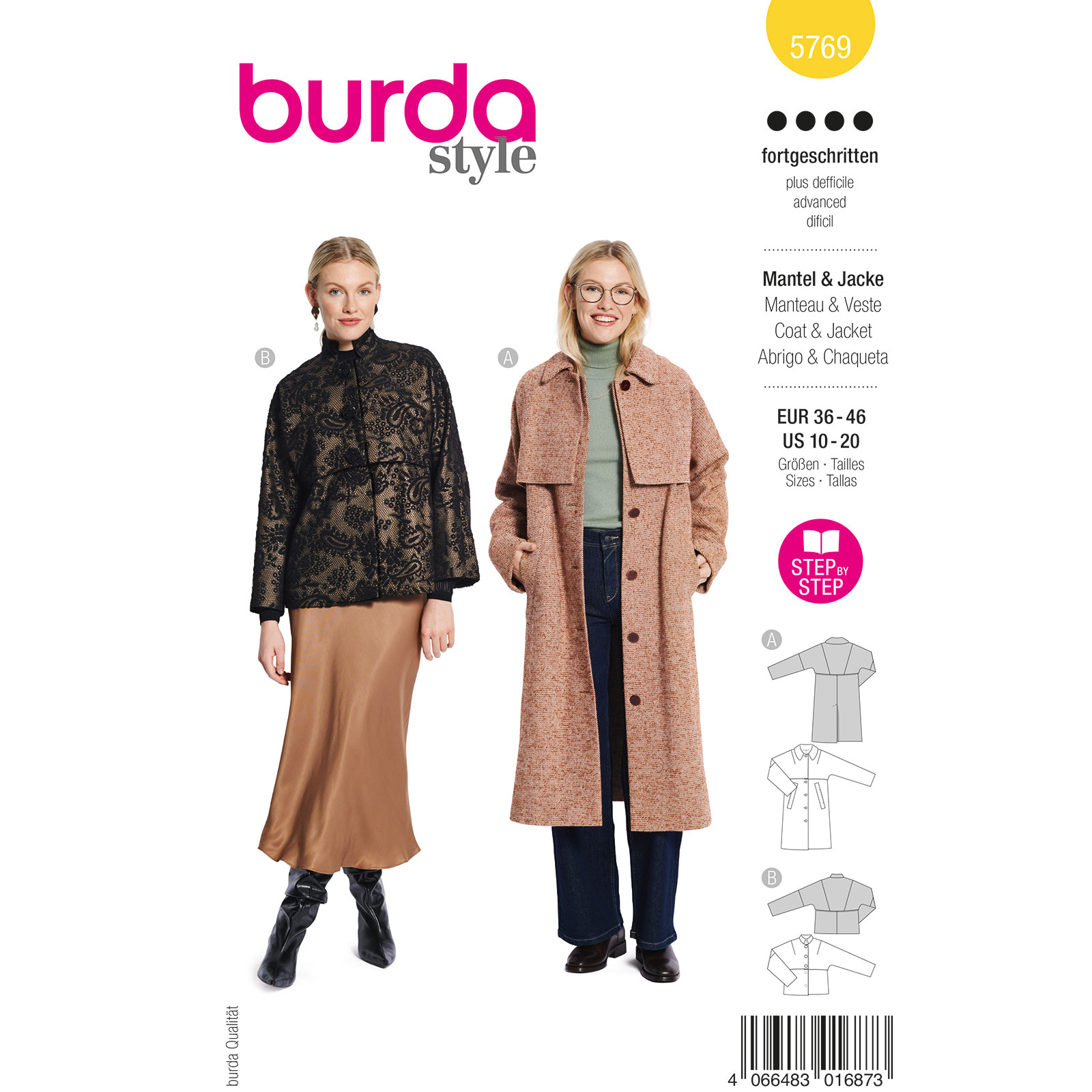 Burda naaipatroon 5769 geel - Jas/Jacket maat 36-46 - STUK
