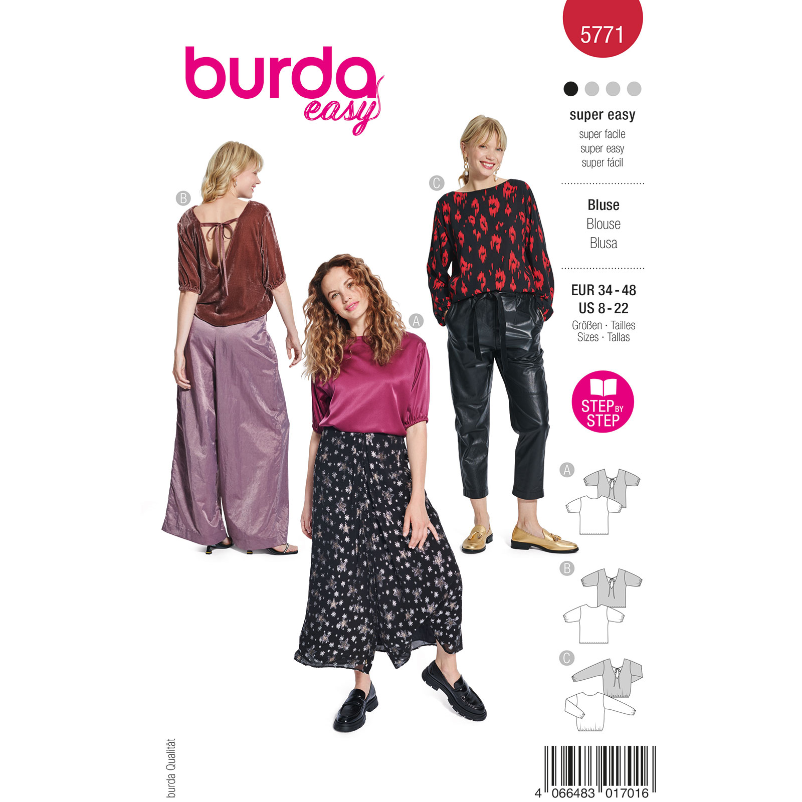 Burda naaipatroon 5771 rood - Blouse maat 38-48 - STUK