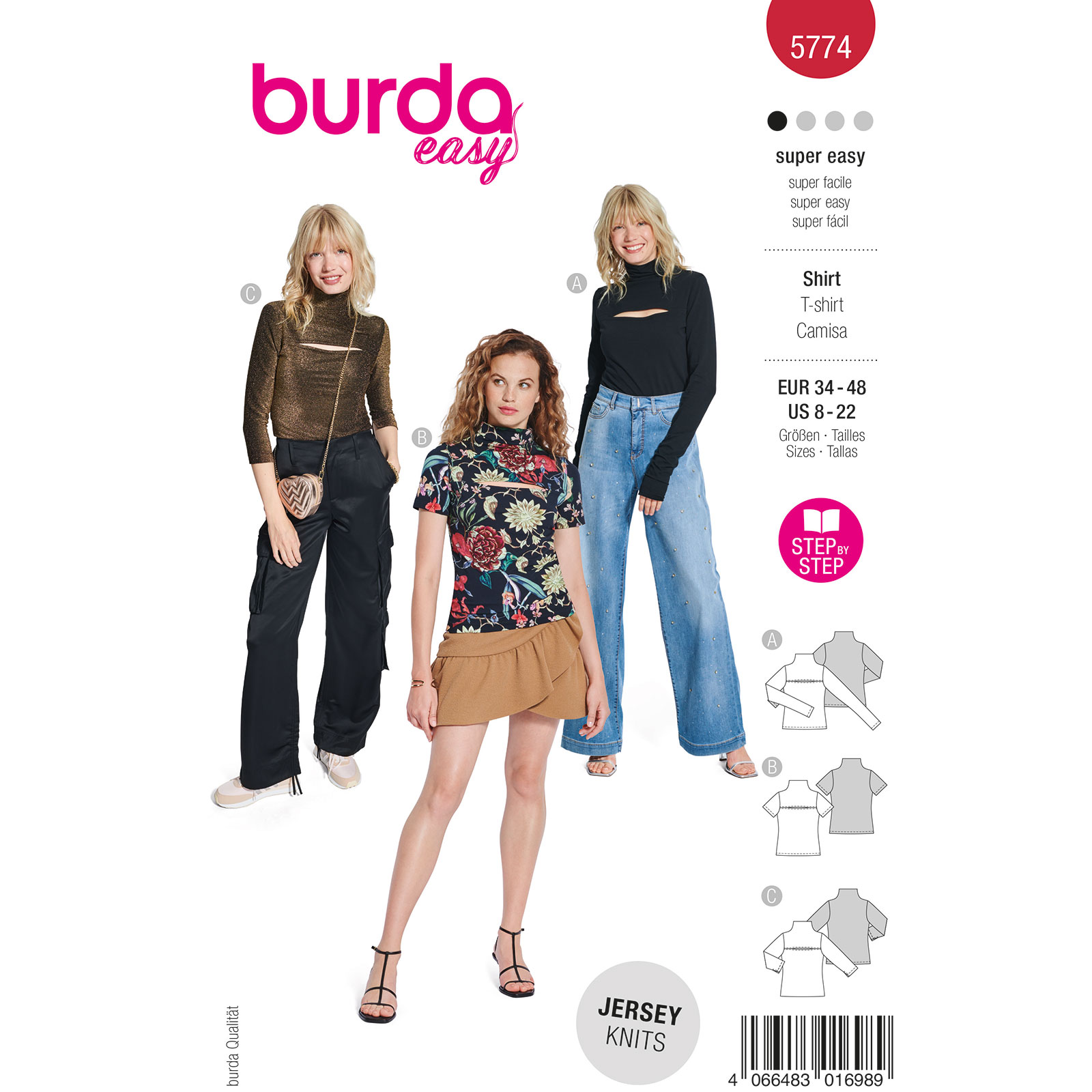 Burda naaipatroon 5774 rood - Shirt maat 35-48 - STUK