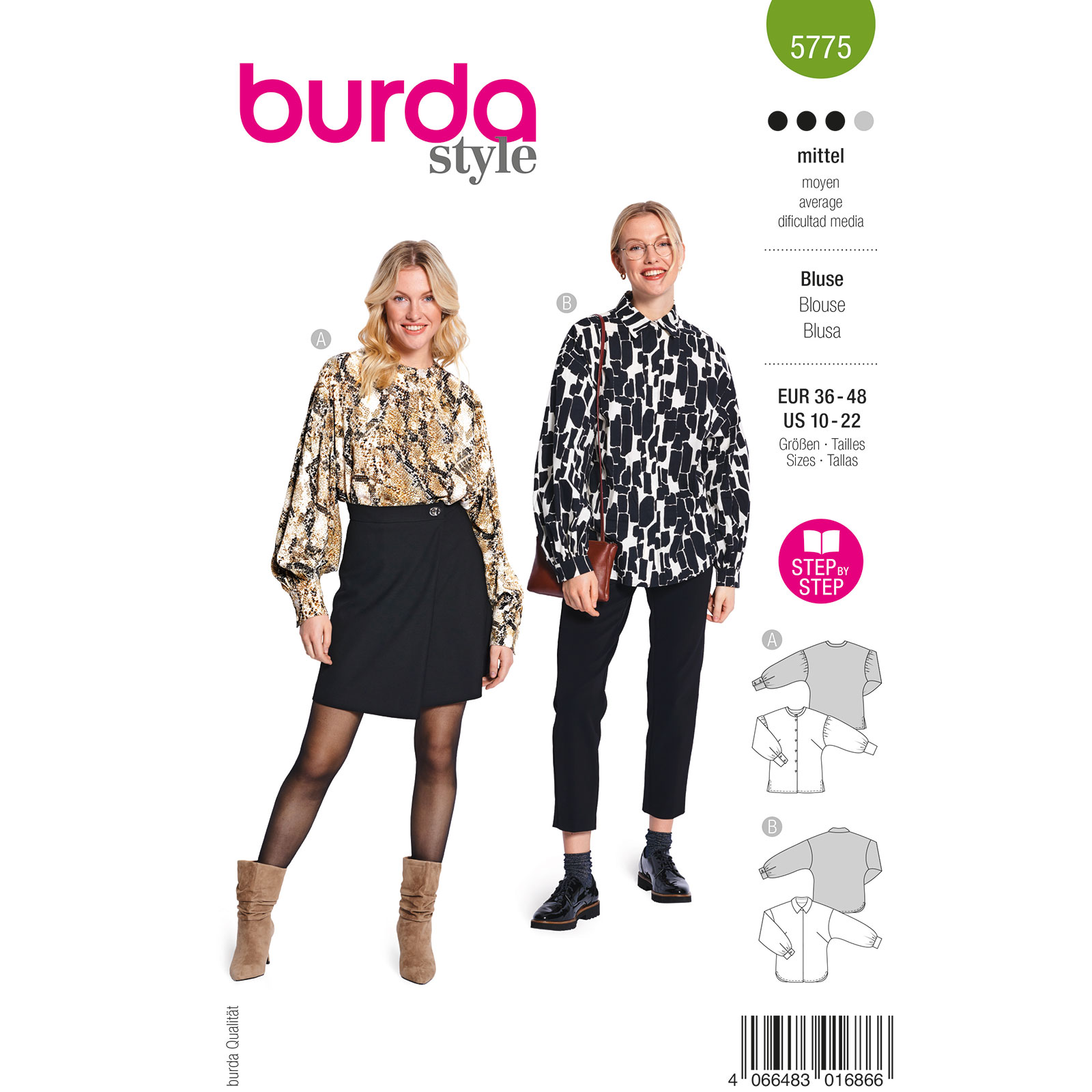 Burda naaipatroon 5775 groen - Blouse maat 36-48 - STUK