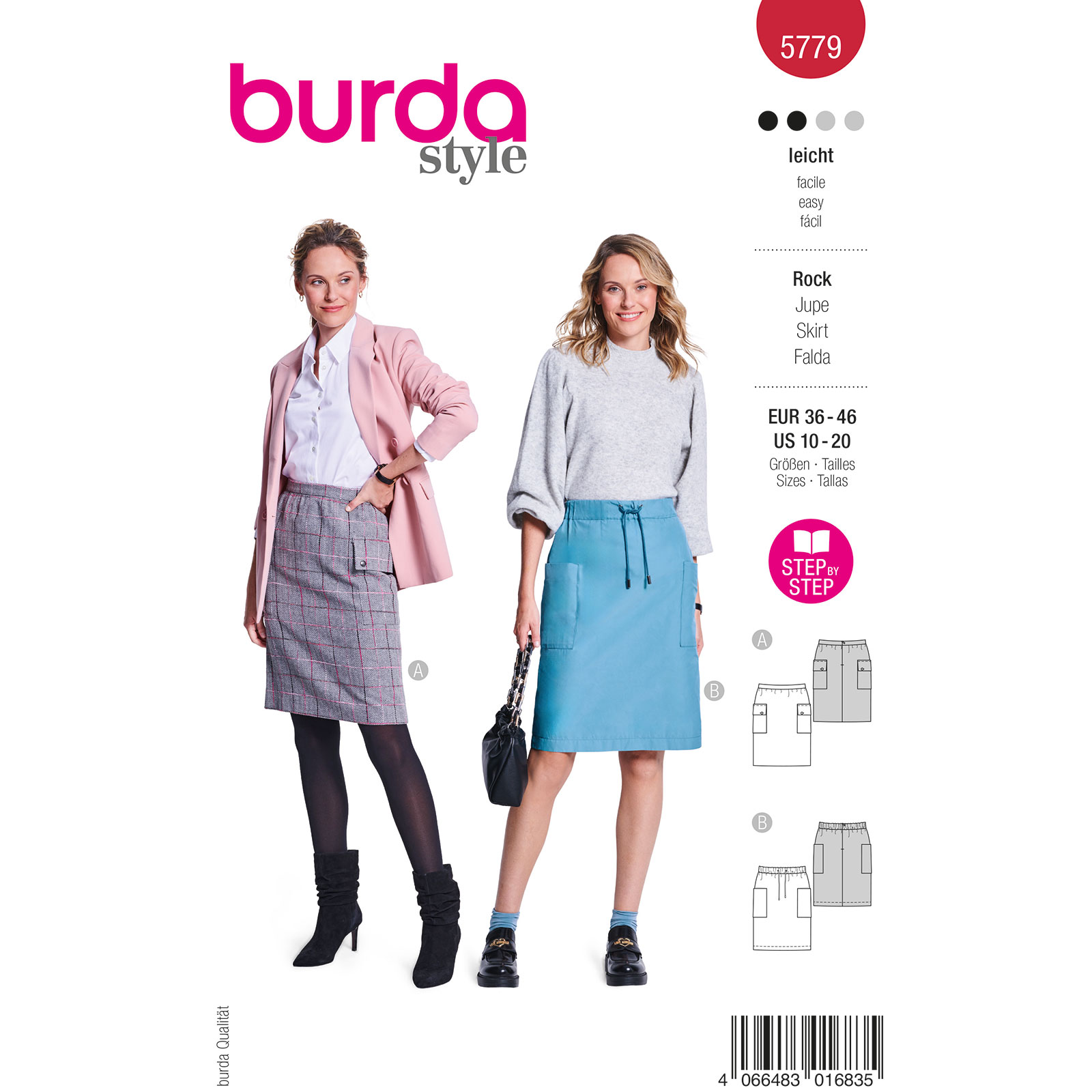 Burda naaipatroon 5779 rood - Rok maat 36-46 - STUK