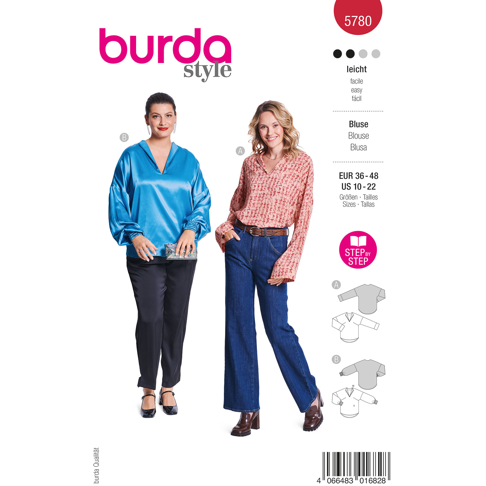 Burda naaipatroon 5780 rood - Blouse maat 36-48 - STUK