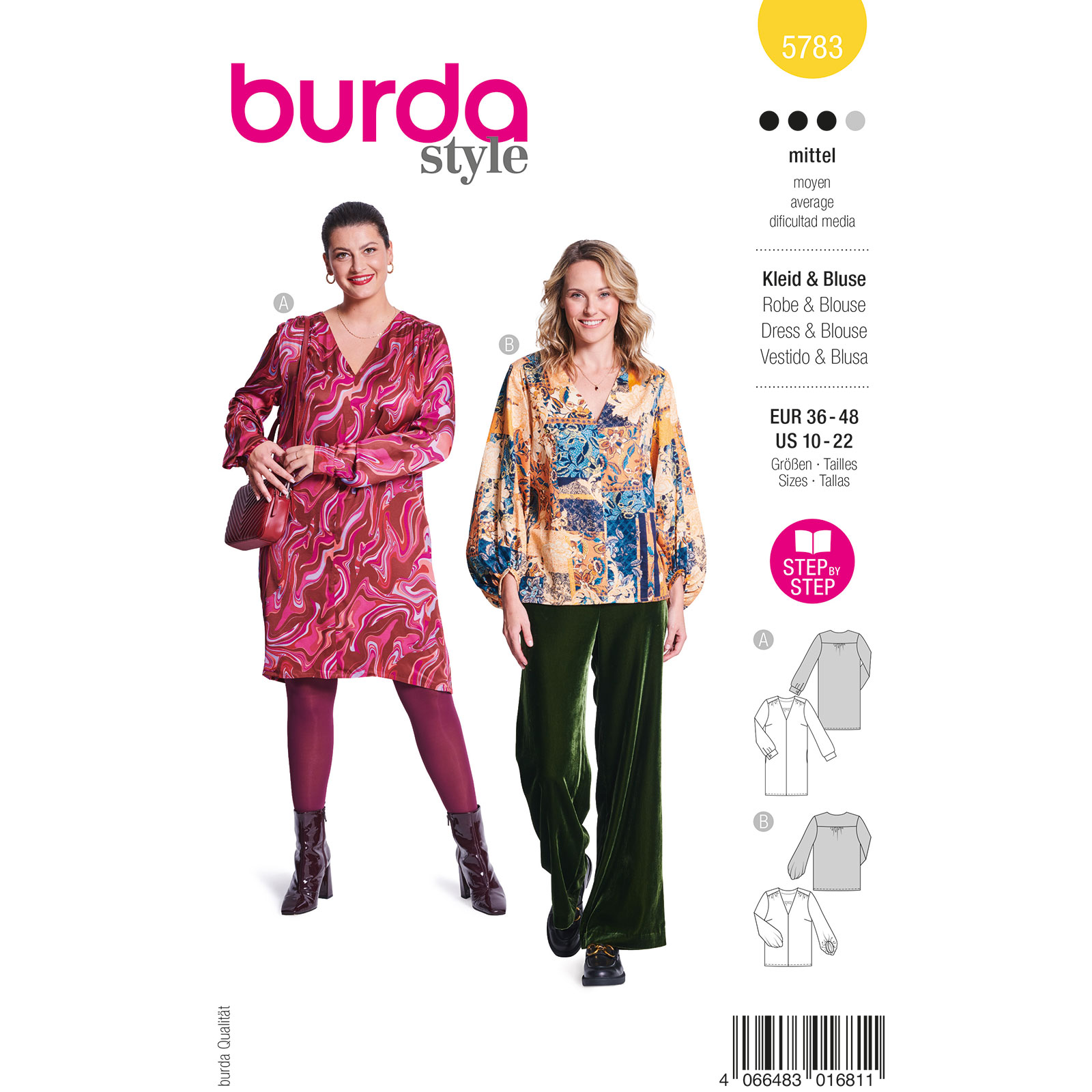 Burda naaipatroon 5783 geel - Jurk/Blouse maat 36-48 - STUK