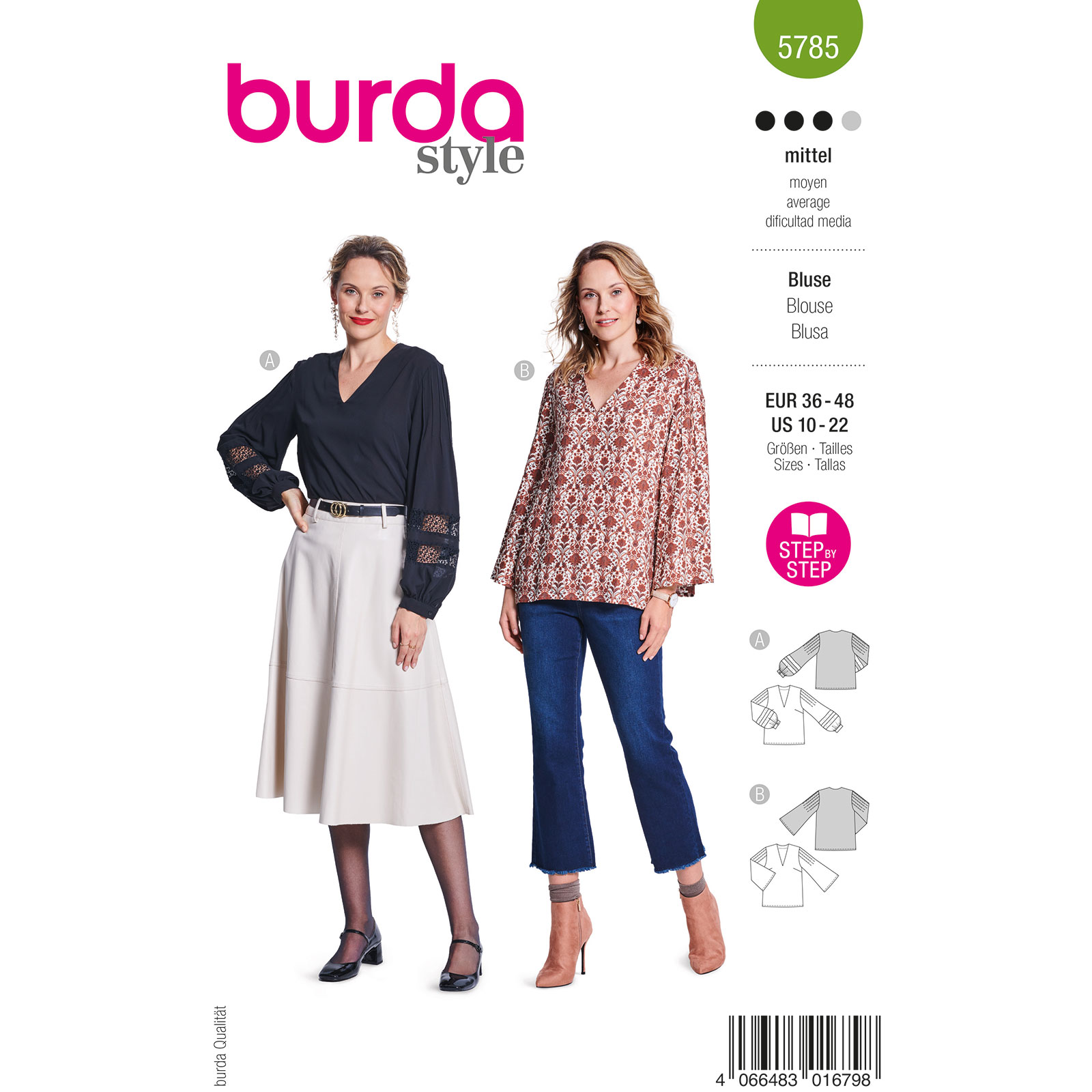 Burda naaipatroon 5785 groen - Blouse maat 36-48 - STUK
