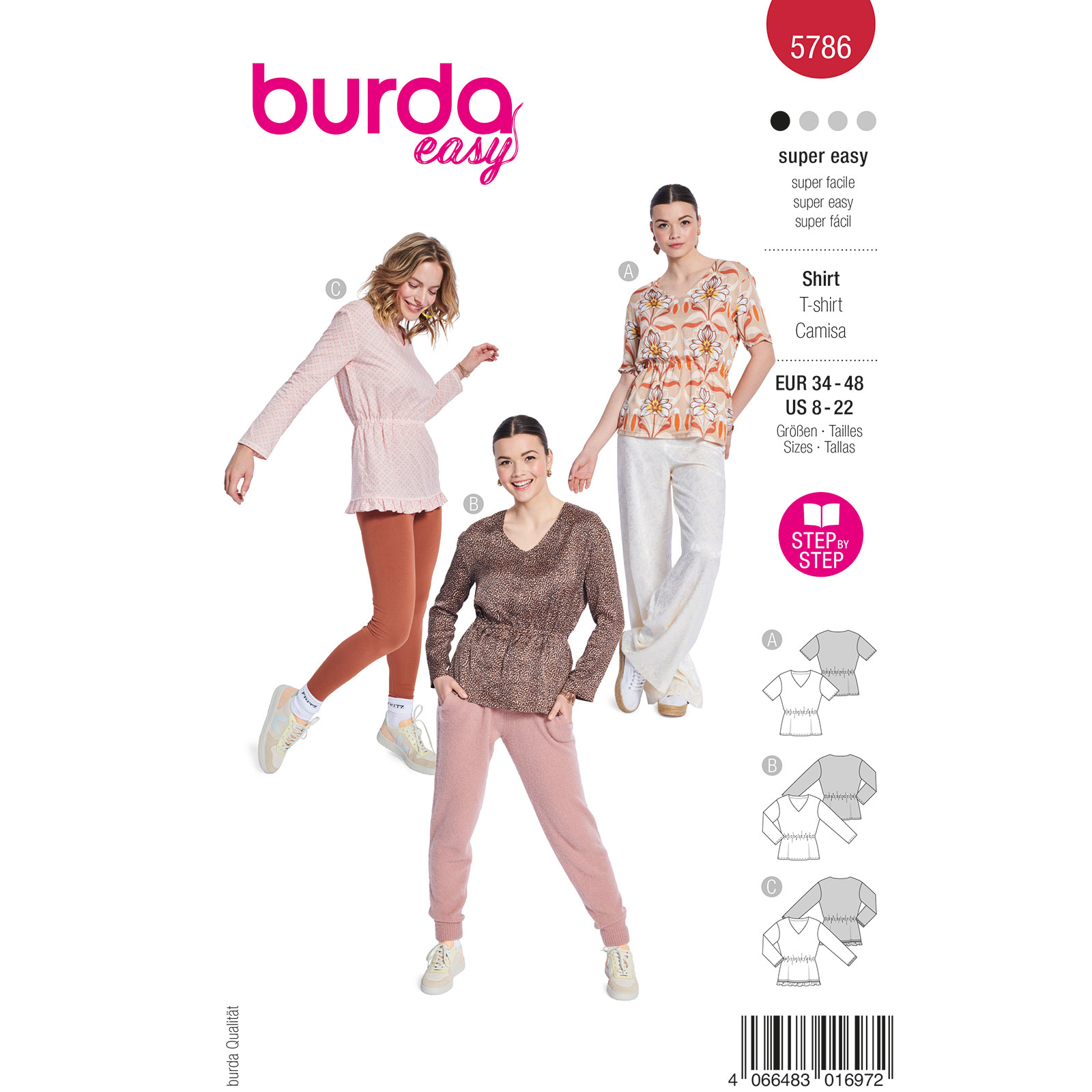 Burda naaipatroon 5786 rood - T-shirt maat 34-48 - STUK