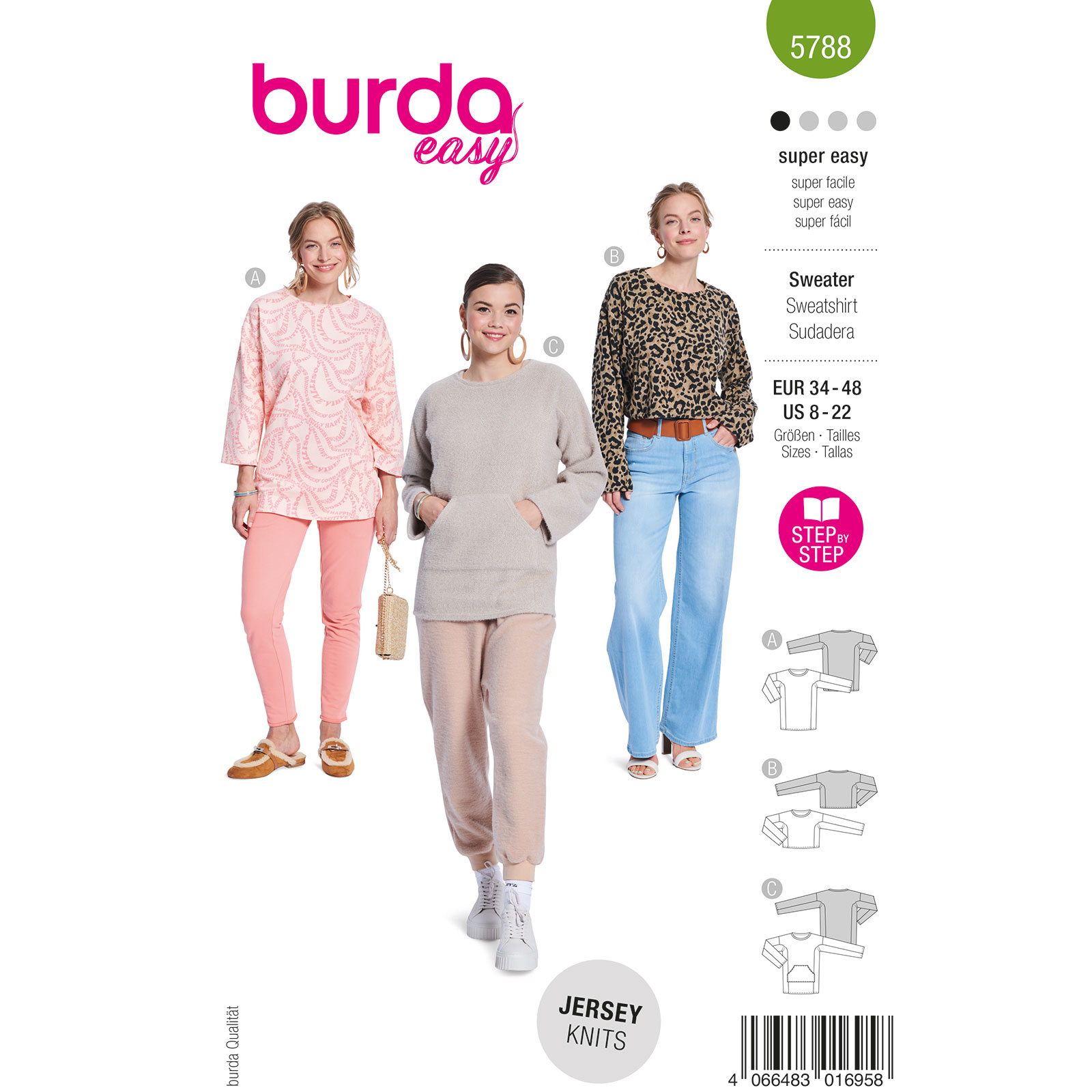 Burda naaipatroon 5788 groen - Sweater maat 34-48 - STUK