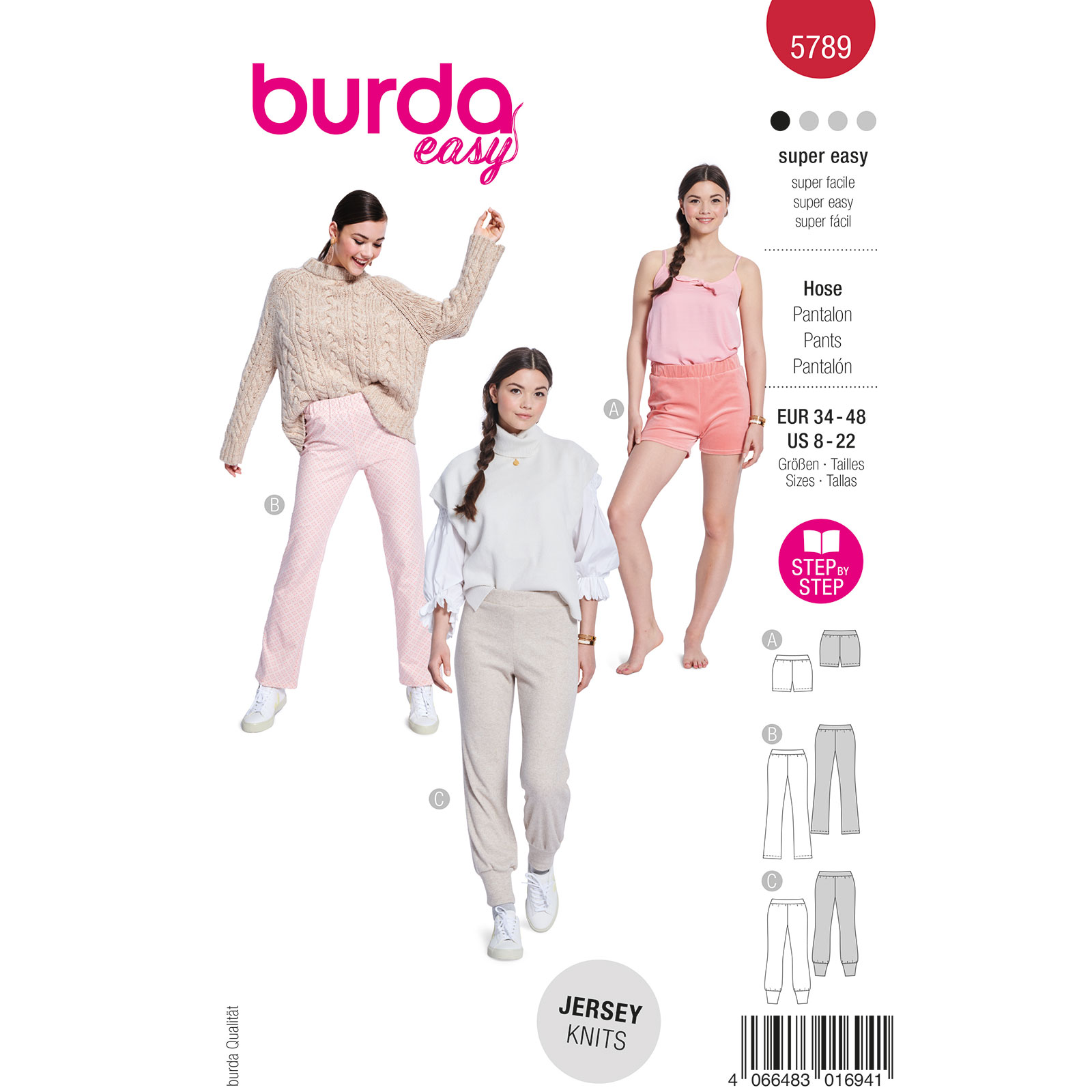 Burda naaipatroon 5789 rood - Broek maat 34-48 - STUK