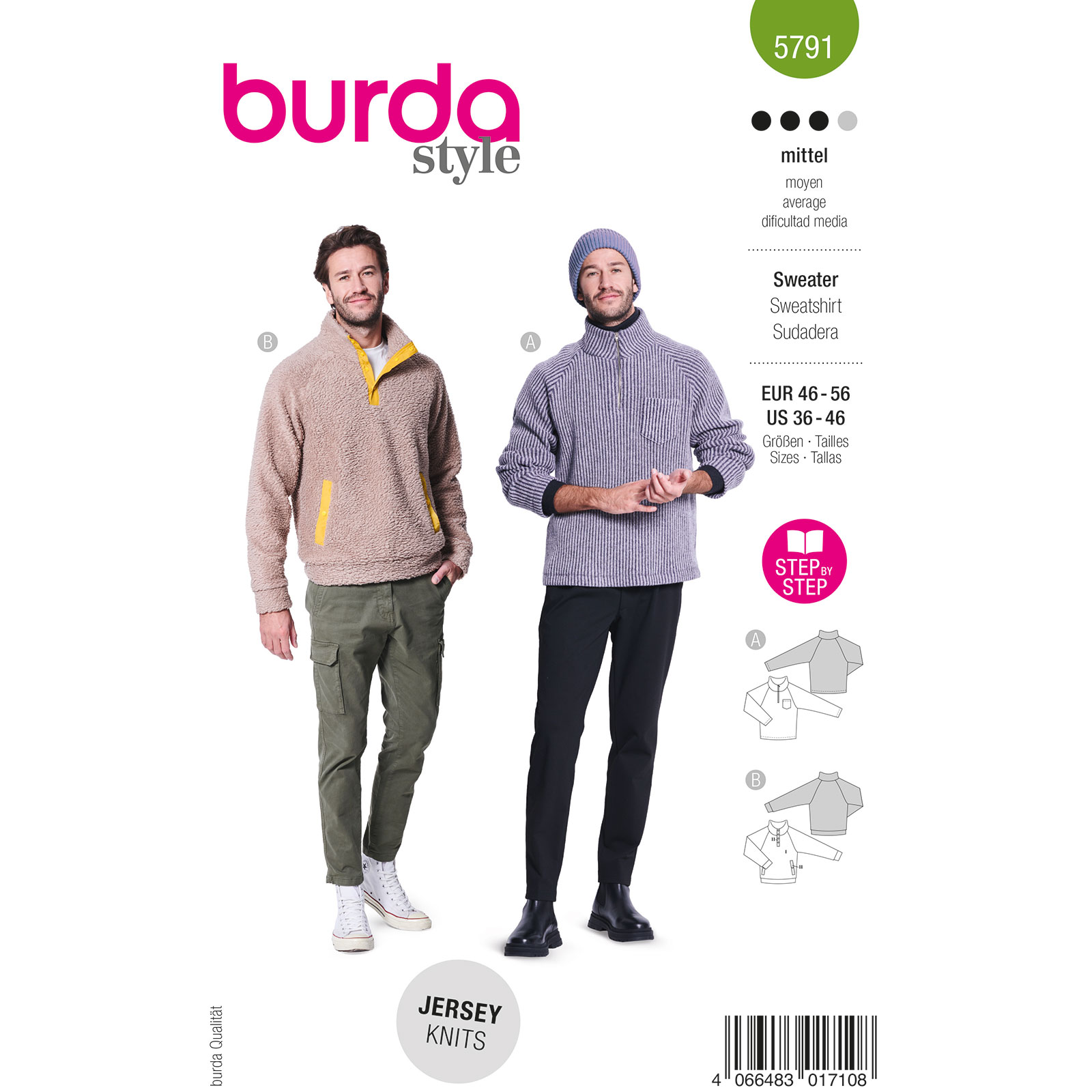 Burda naaipatroon 5791 groen - Sweater maat 46-56 - STUK
