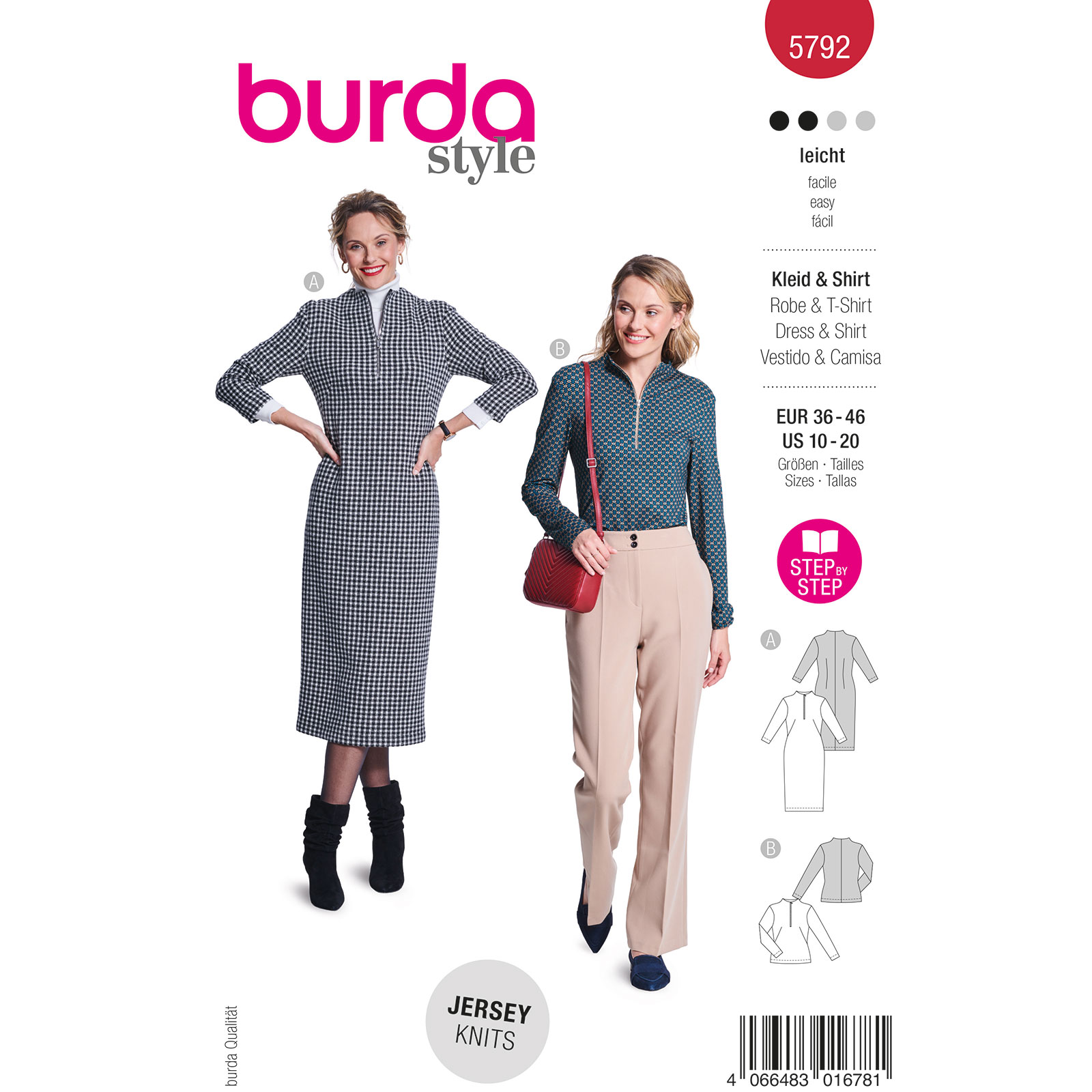 Burda naaipatroon 5792 rood - Jurk/Top maat 36-46 - STUK