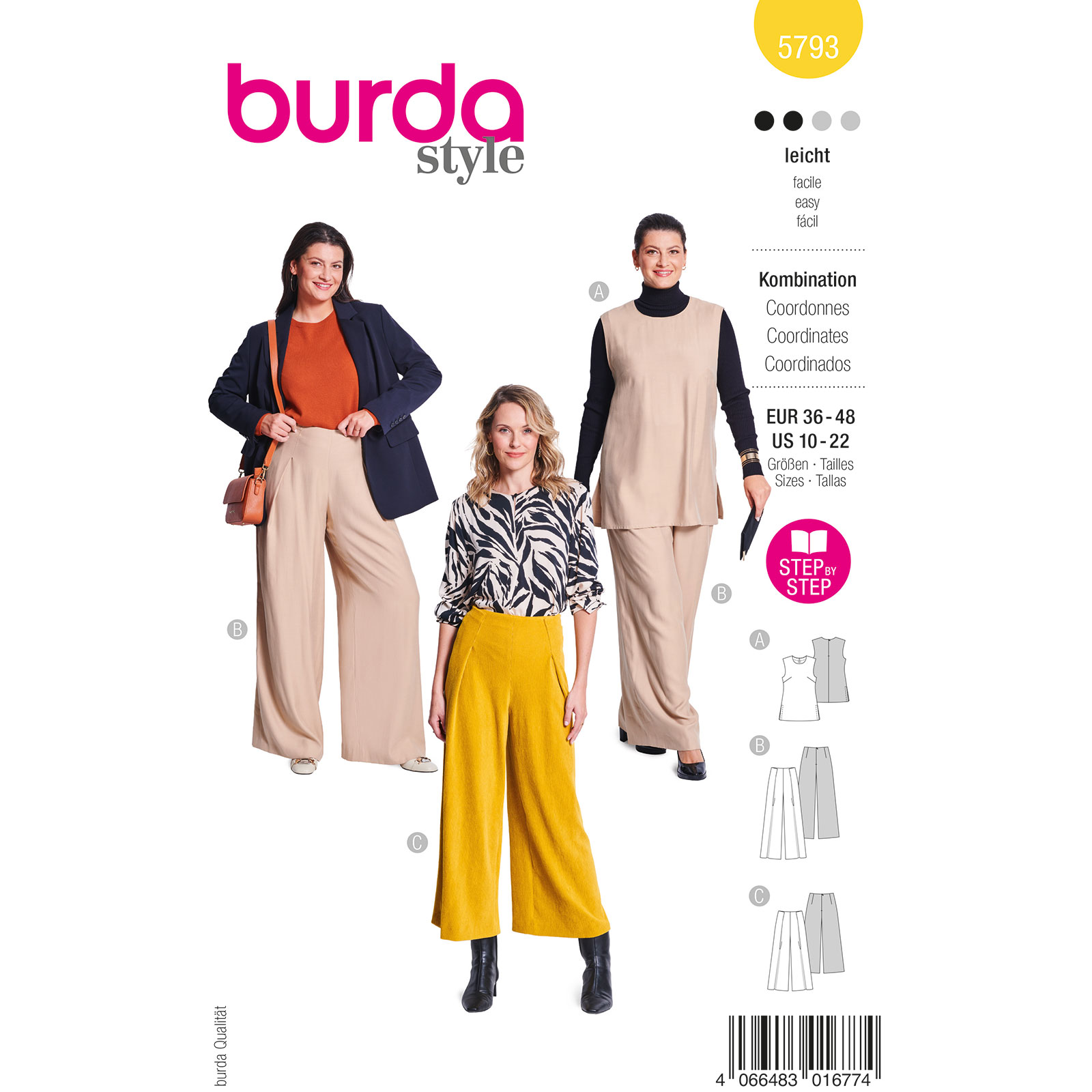 Burda naaipatroon 5793 geel - Combinatie maat 36-48 - STUK