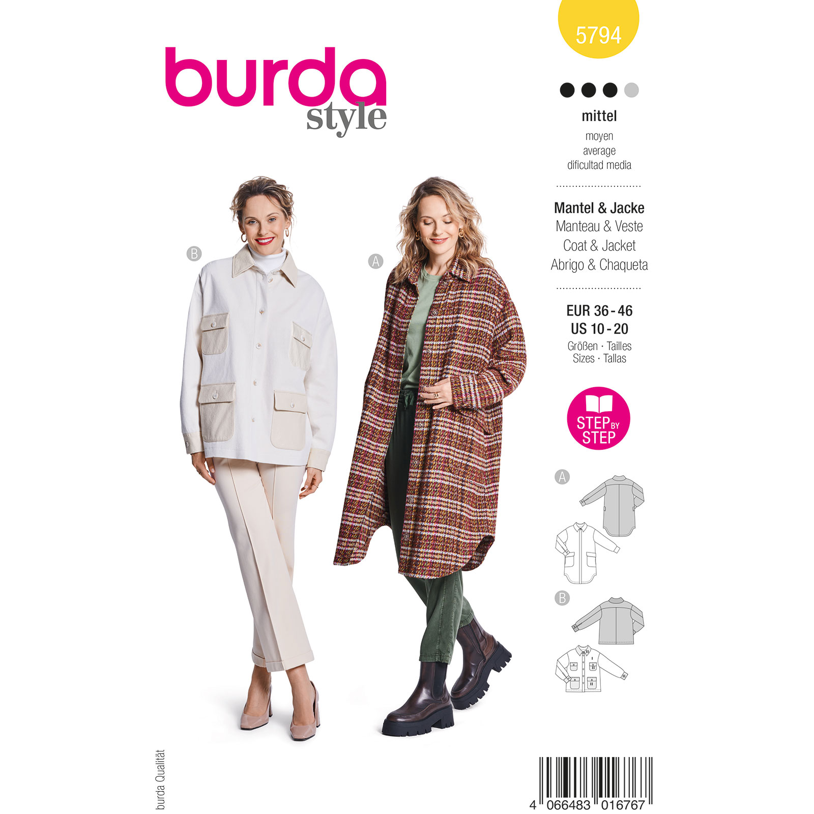 Burda naaipatroon 5794 geel - Jacket/Jas maat 36-46 - STUK