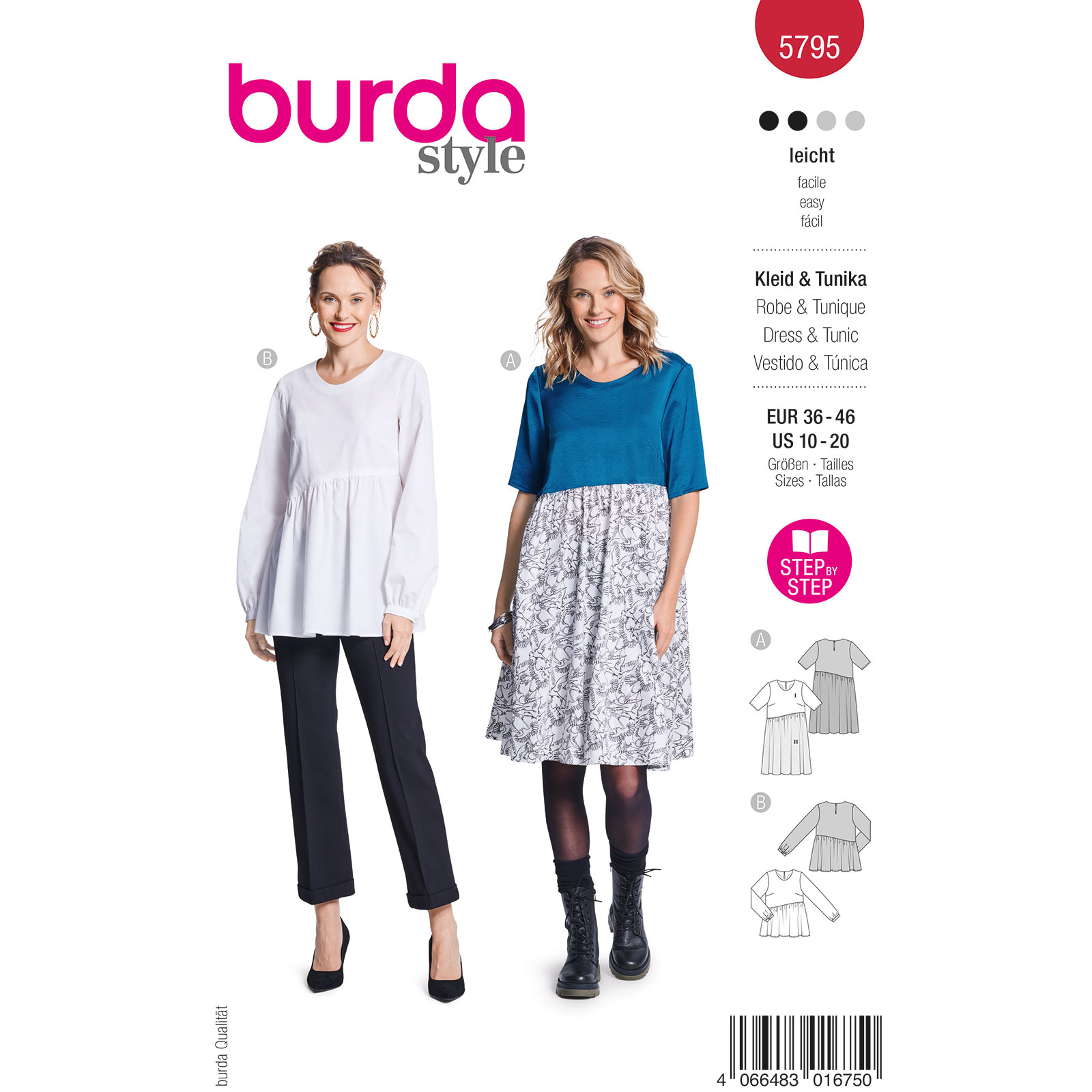 Burda naaipatroon 5795 rood - Jurk/Tuniek maat 36-46 - STUK