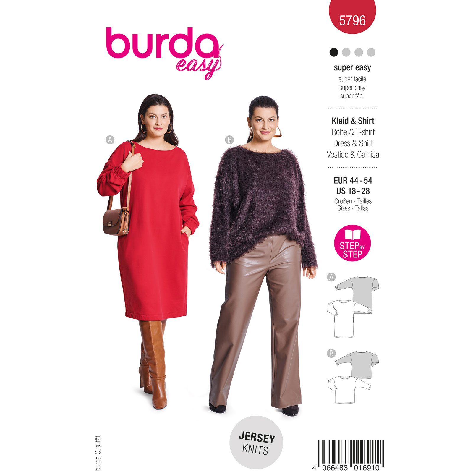 Burda naaipatroon 5796 rood - Jurk/Top maat 44-54 - STUK