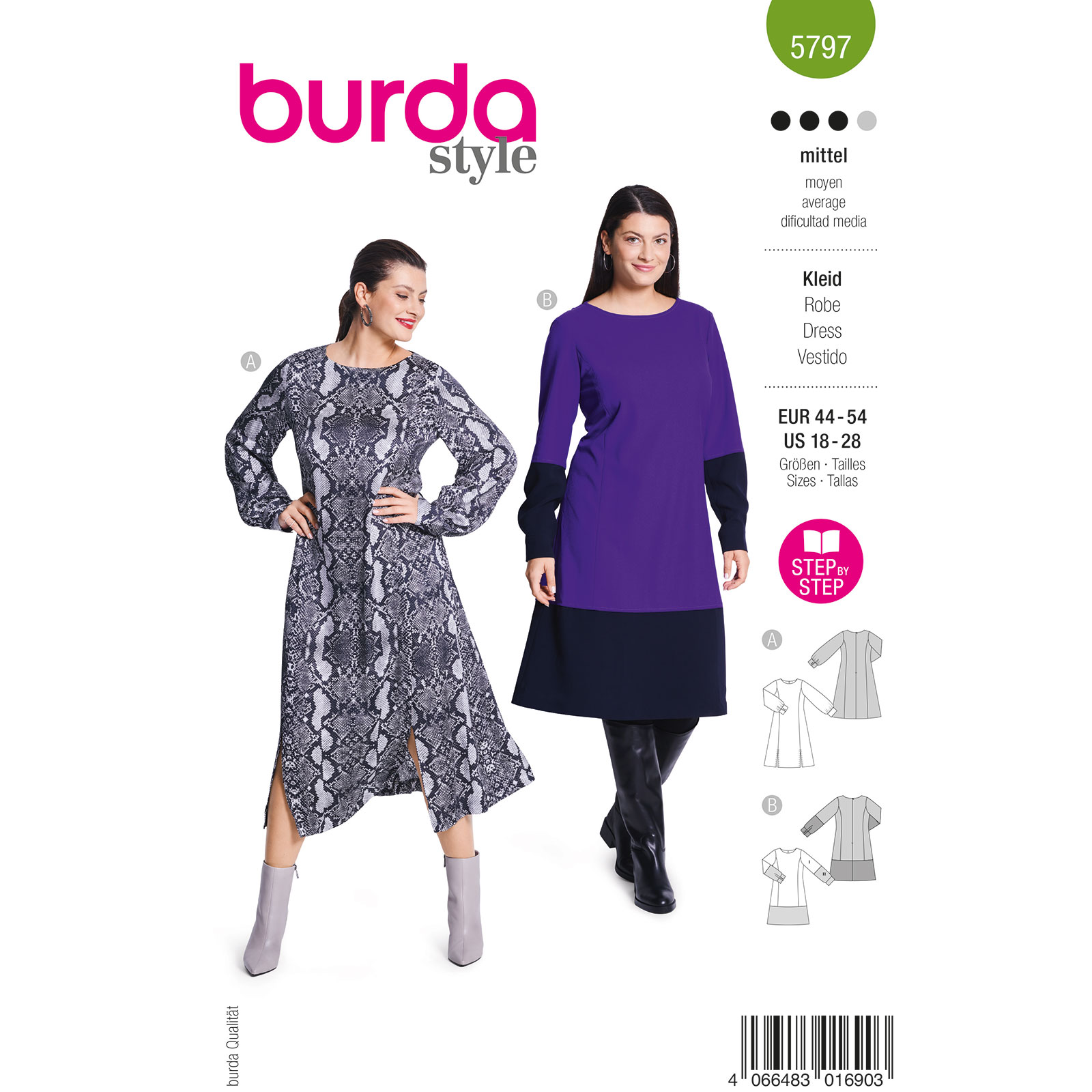 Burda naaipatroon 5797 groen - Jurk maat 44-54 - STUK