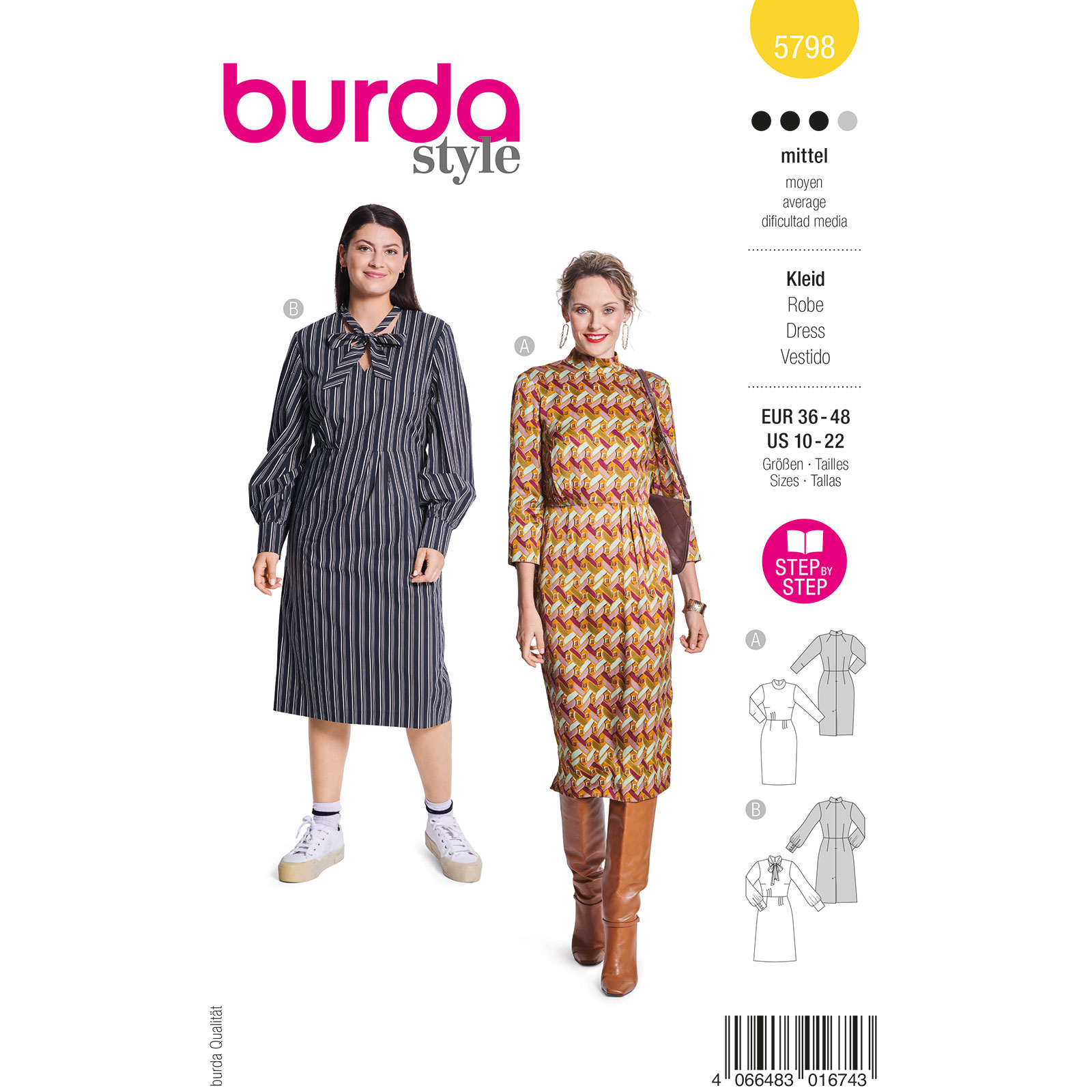 Burda naaipatroon 5798 geel - Jurk maat 36-48 - STUK
