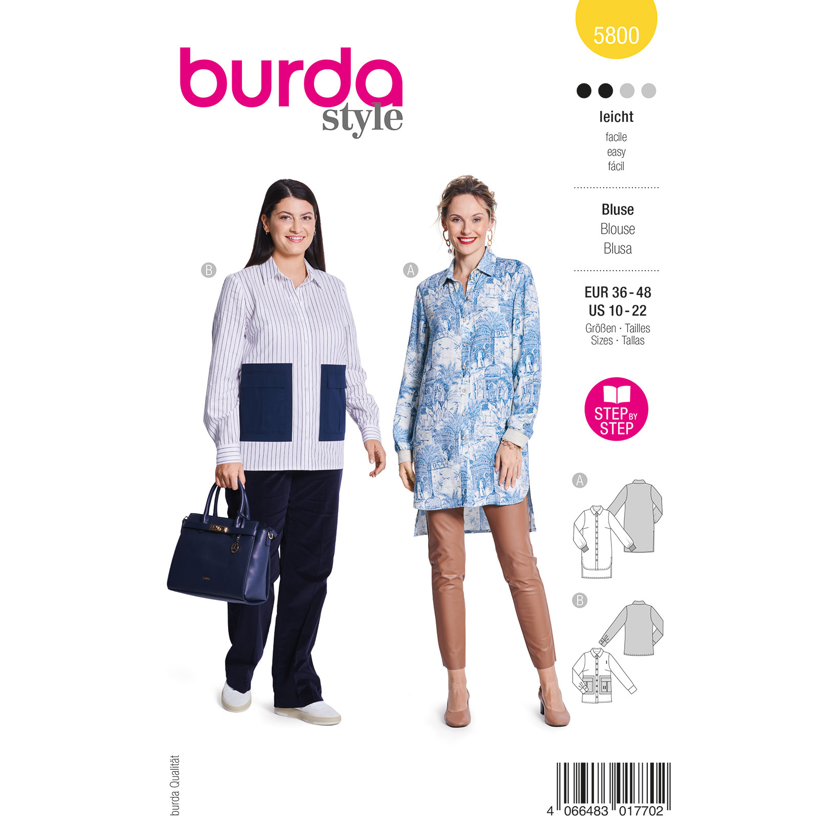 Burda naaipatroon 5800 geel - Blouse maat 36-48 - STUK