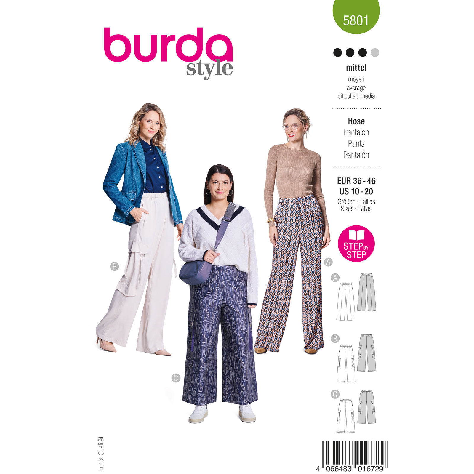 Burda naaipatroon 5801 groen - Broek maat 36-46 - STUK