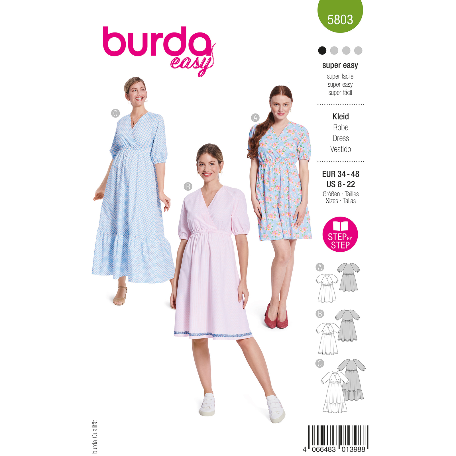 Burda naaipatroon 5803 groen - Jurk maat 34-48 - STUK