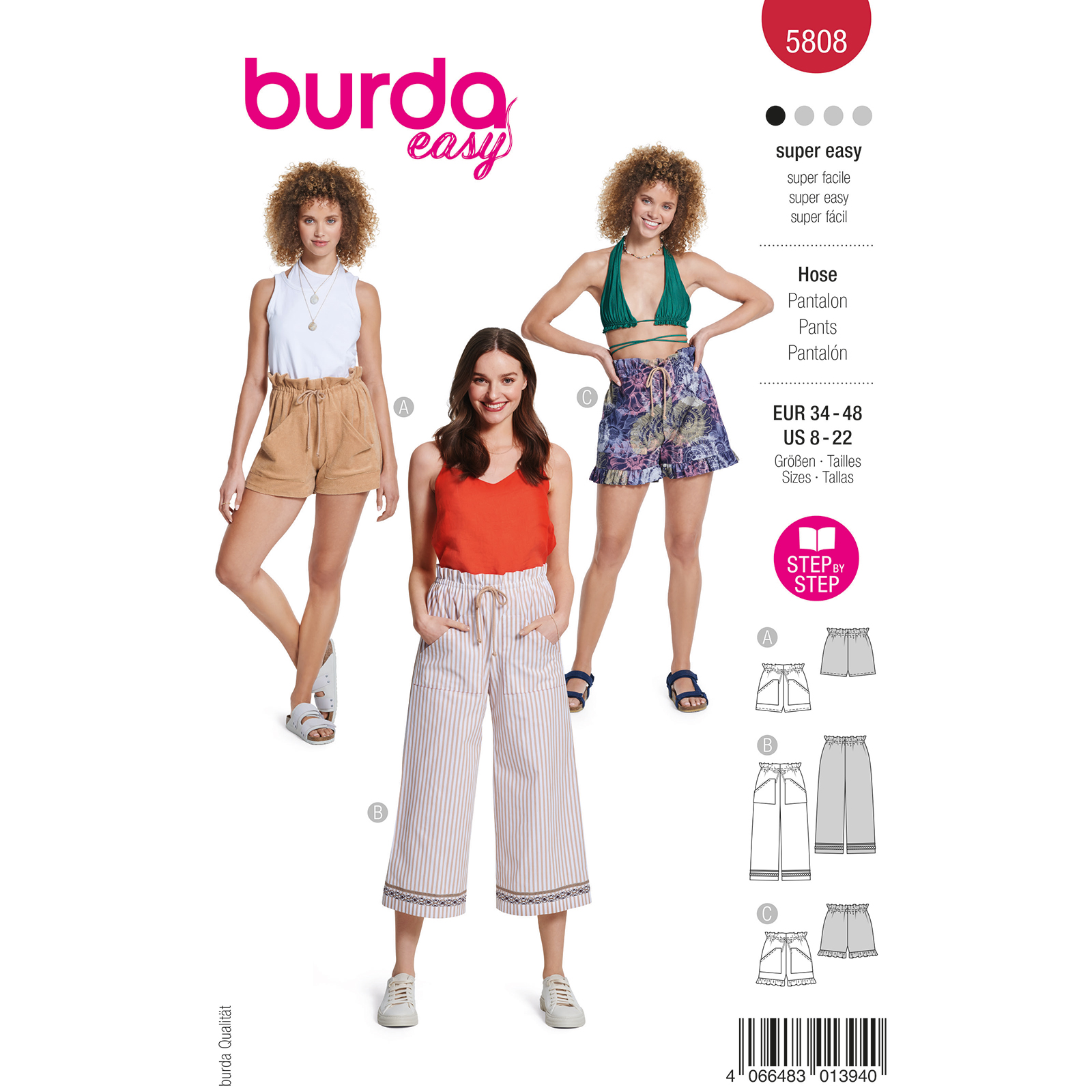 Burda naaipatroon 5808 rood - Broek maat 34-48 - STUK
