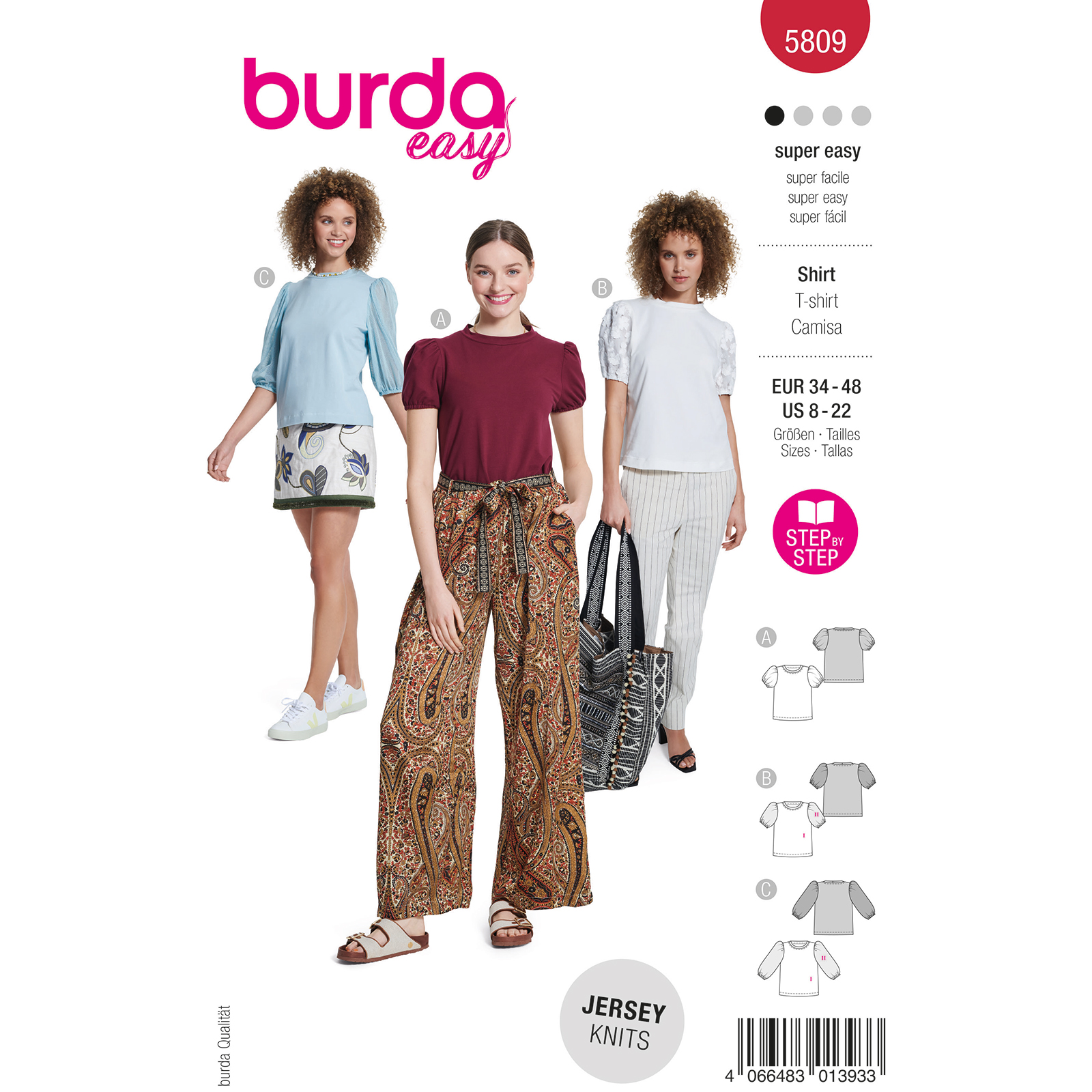 Burda naaipatroon 5809 rood - Shirt maat 34-48 - STUK