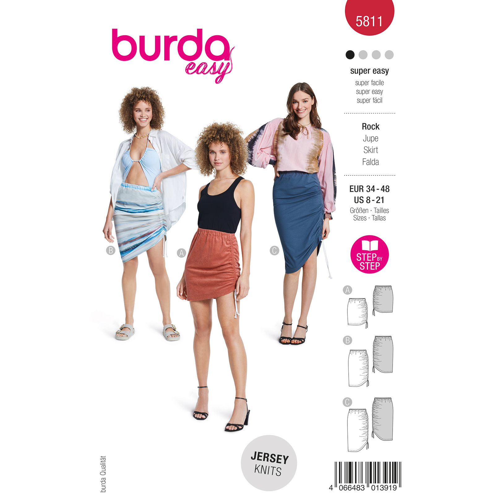 Burda naaipatroon 5811 rood - Rok maat 34-48 - STUK