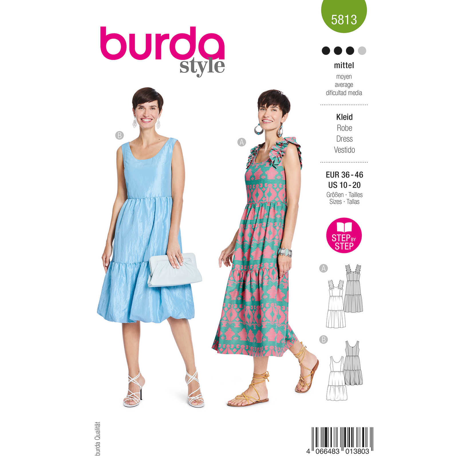 Burda naaipatroon 5813 groen - Jurk maat 36-46 - STUK