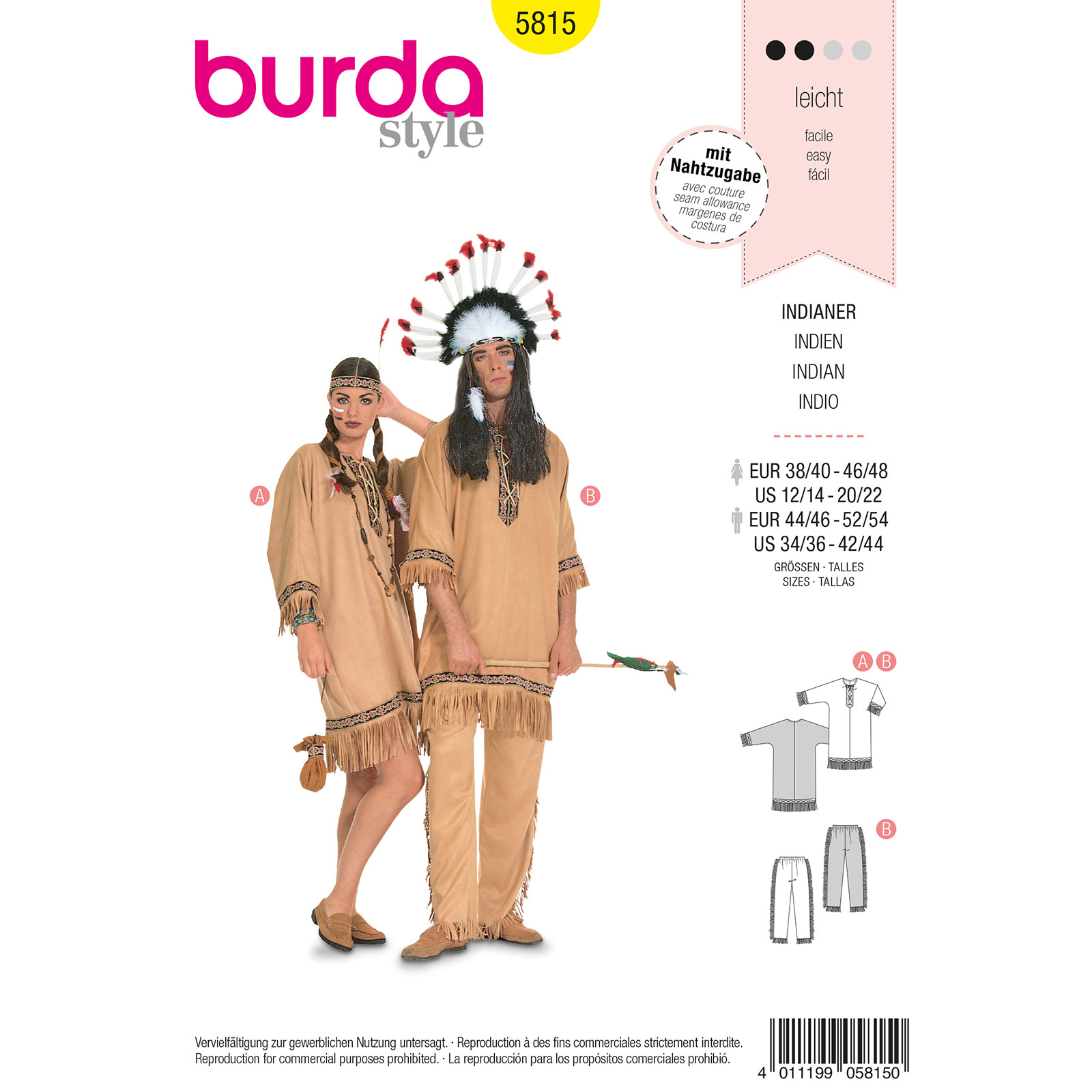 Burda patroon 5815 indiaan. Maat: 38 / 40-46 / 4844 / 46-52 / 54 - STUK