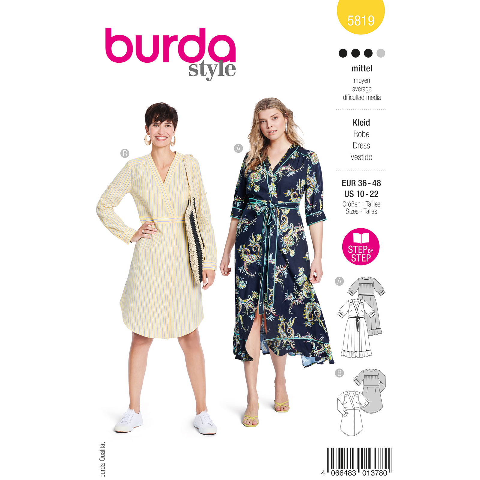 Burda naaipatroon 5819 geel - Jurk maat 36-48 - STUK