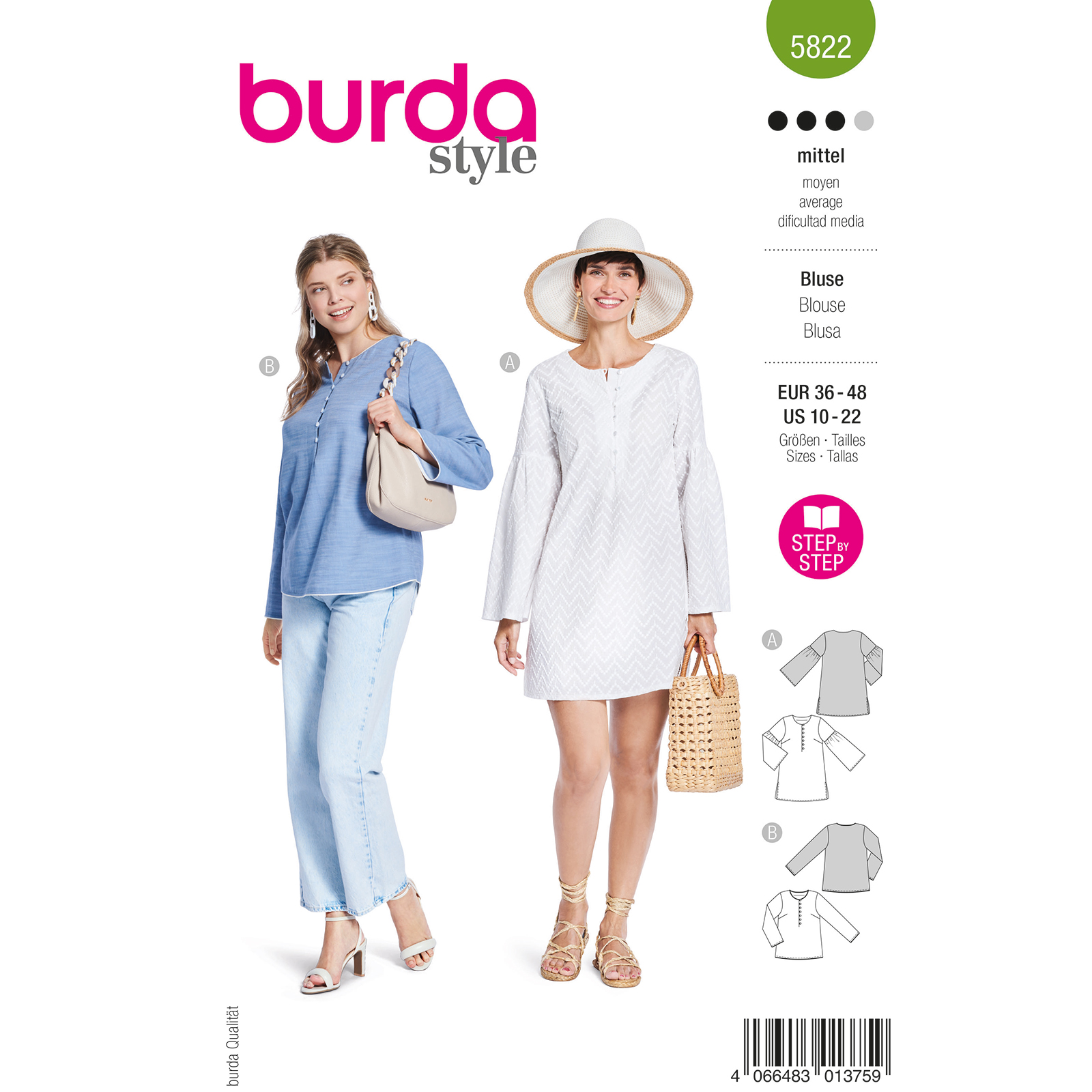 Burda naaipatroon 5822 groen - Blouse maat 36-48 - STUK