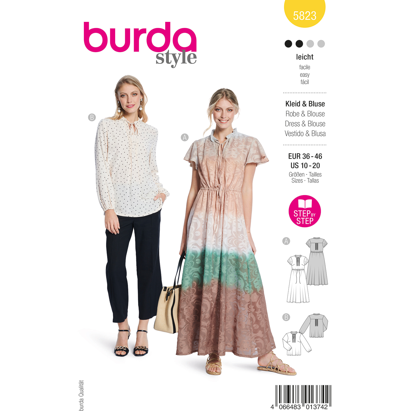 Burda naaipatroon 5823 geel - Jurk & Blouse maat 36-46 - STUK