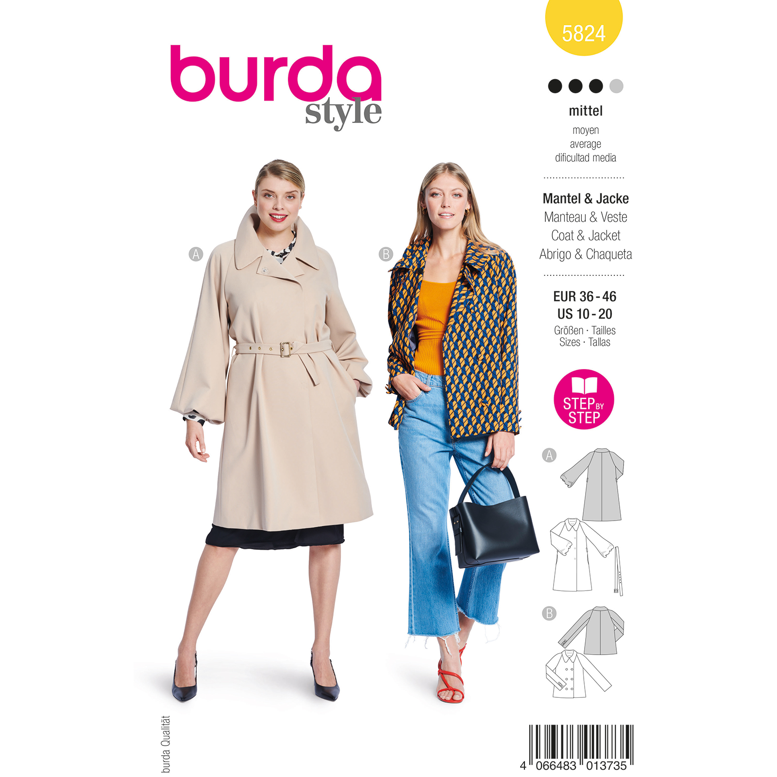 Burda naaipatroon 5824 geel - Jas maat 36-46 - STUK