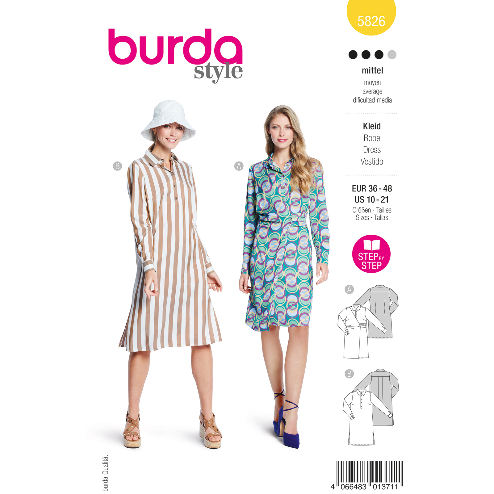 Burda naaipatroon 5826 geel - Jurk maat 36-48 - STUK