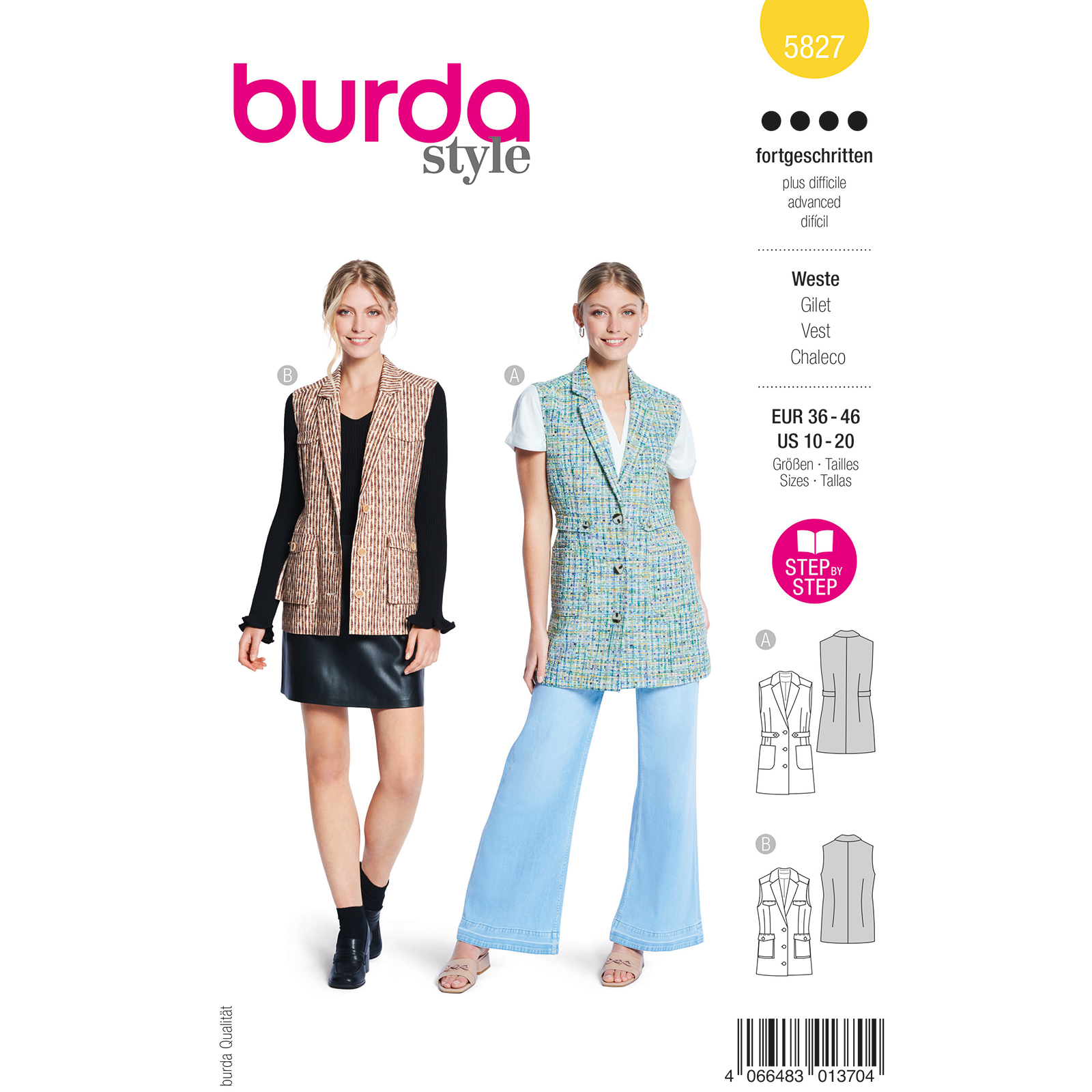 Burda naaipatroon 5827 geel - Vest maat 36-46 - STUK