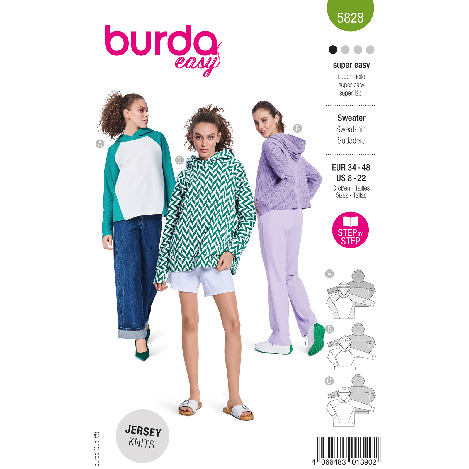 Burda naaipatroon 5828 groen - Sweater maat 34-48 - STUK