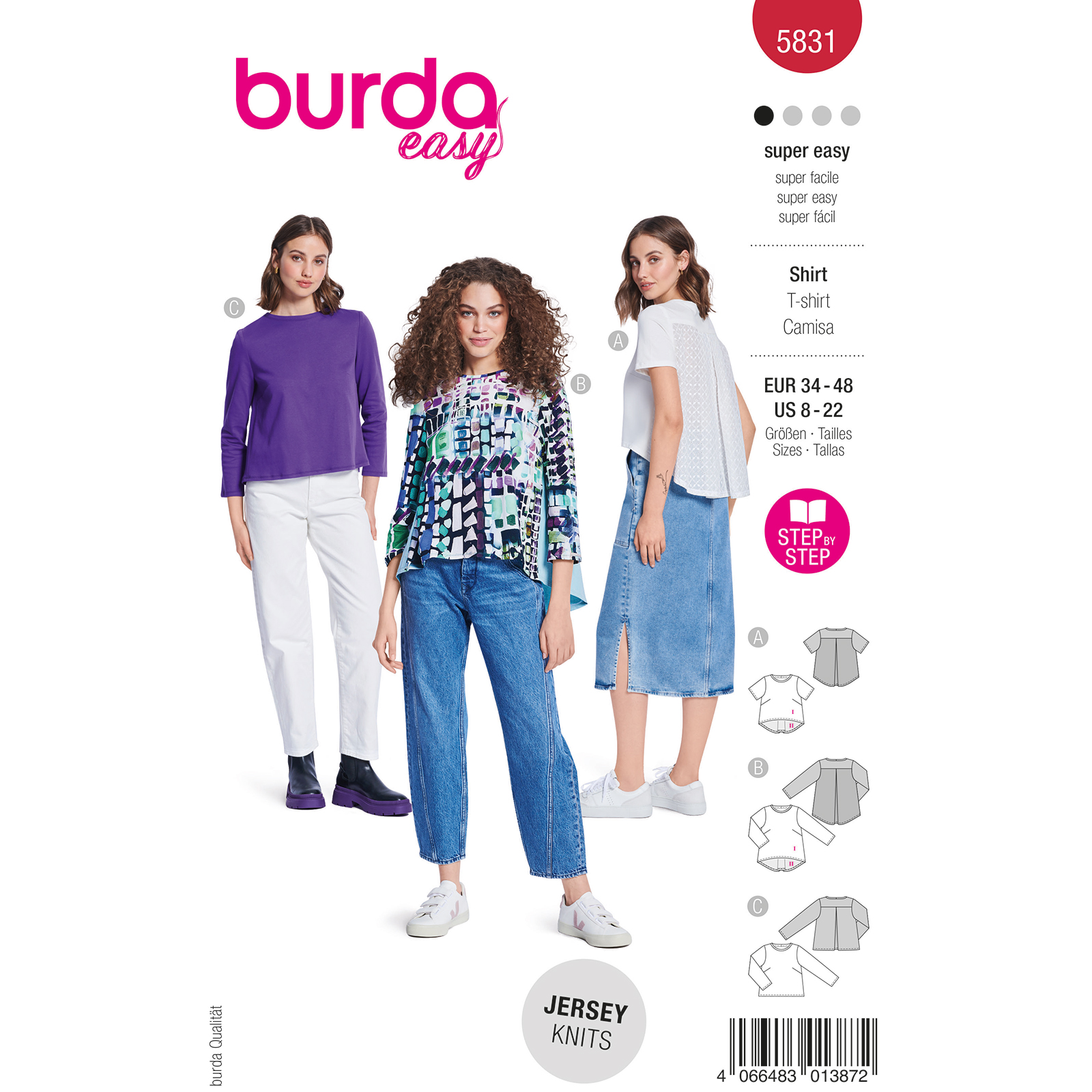 Burda naaipatroon 5831 rood - Shirt maat 34-48 - STUK