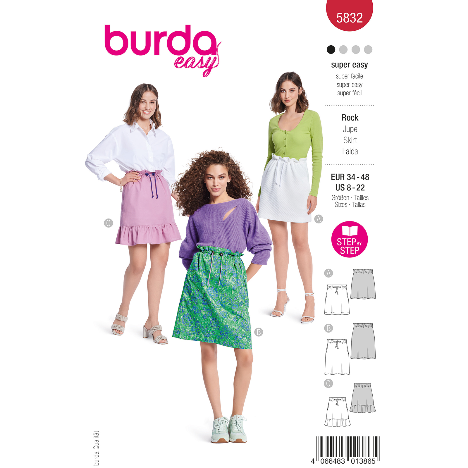 Burda naaipatroon 5832 rood - Rok maat 34-48 - STUK