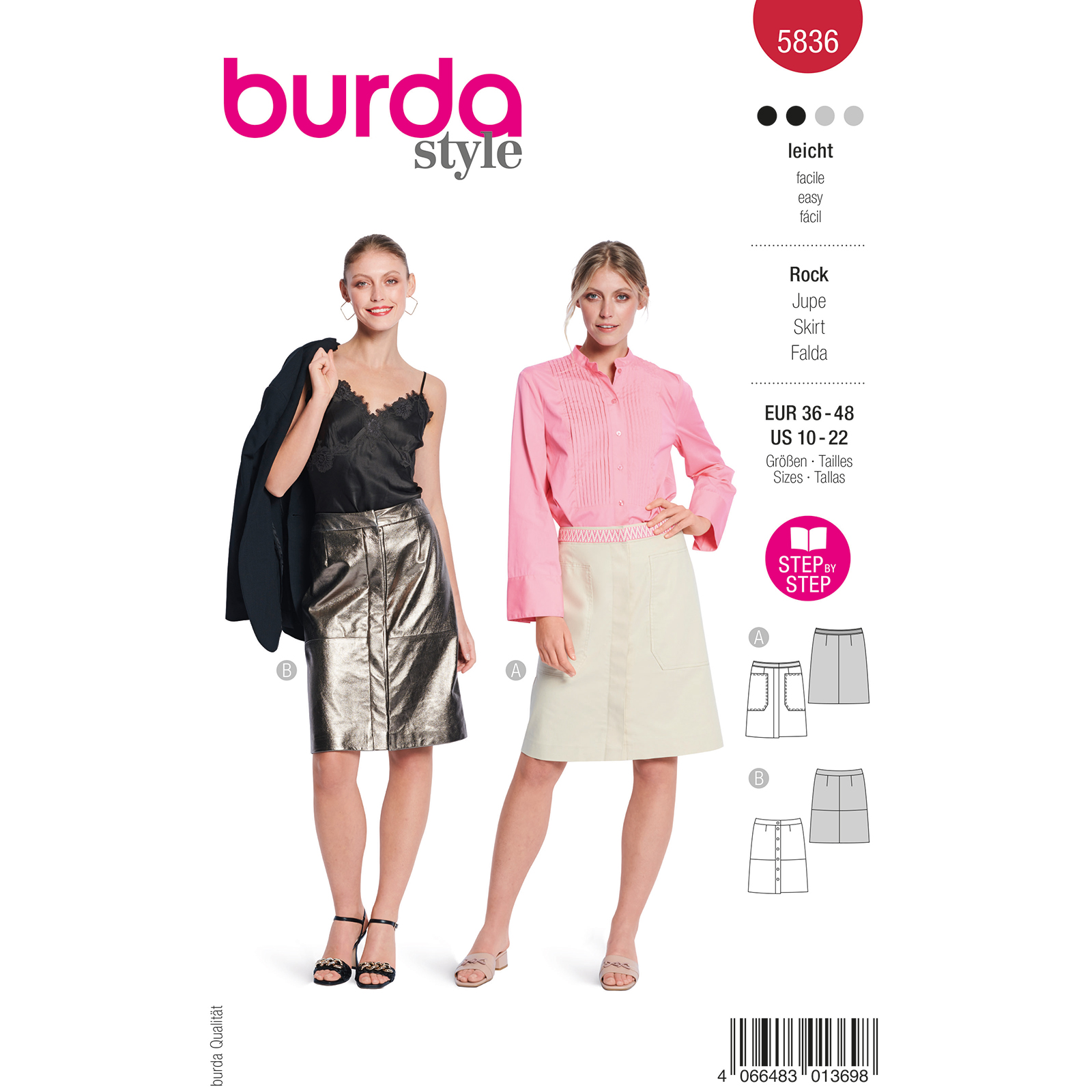 Burda naaipatroon 5836 rood - Rok maat 36-48 - STUK