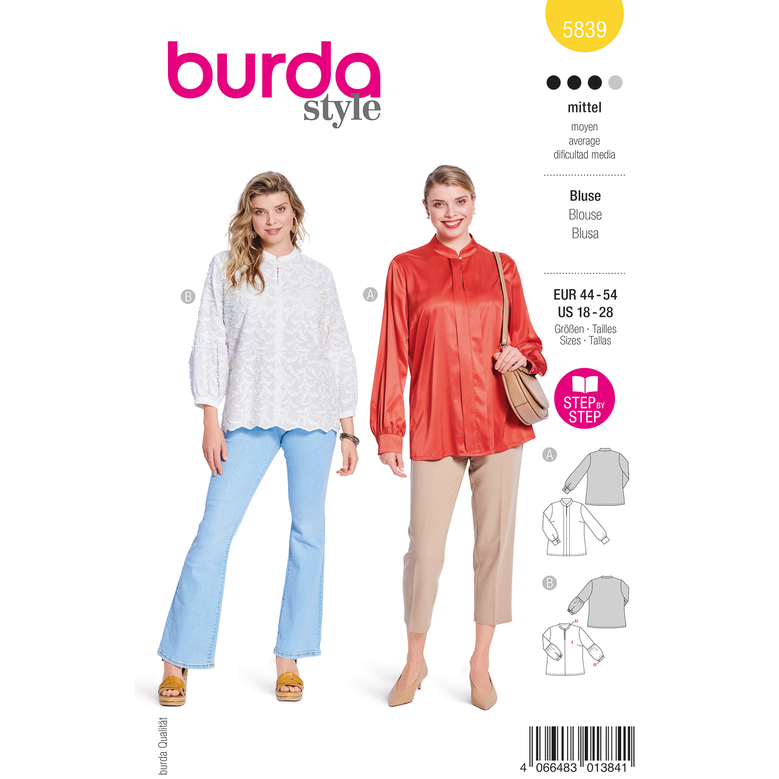 Burda naaipatroon 5839 geel - Blouse maat 44-54 - STUK