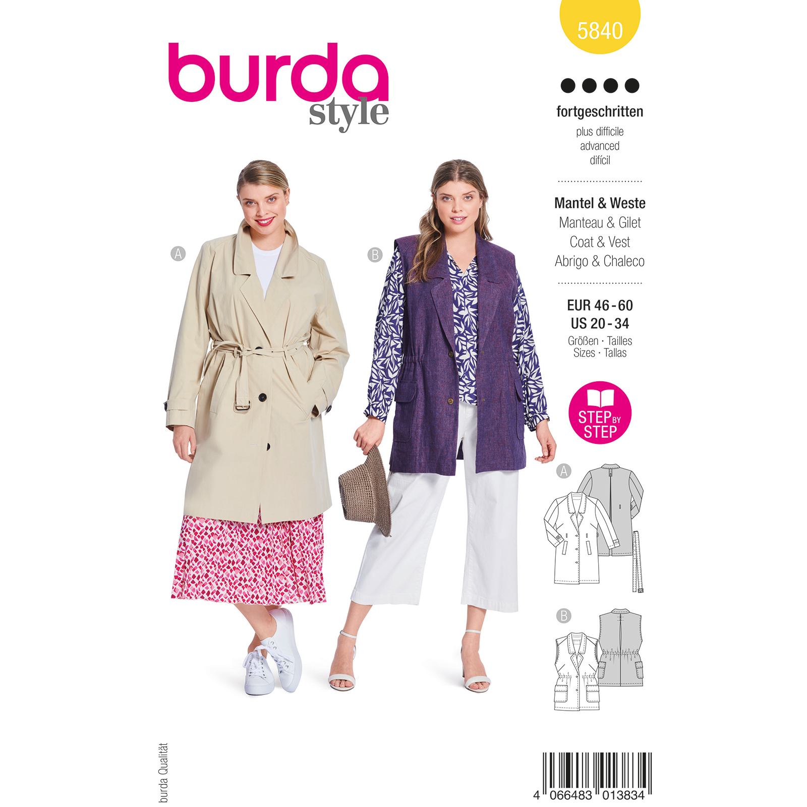 Burda naaipatroon 5840 geel - Jas & vest maat 46-60 - STUK